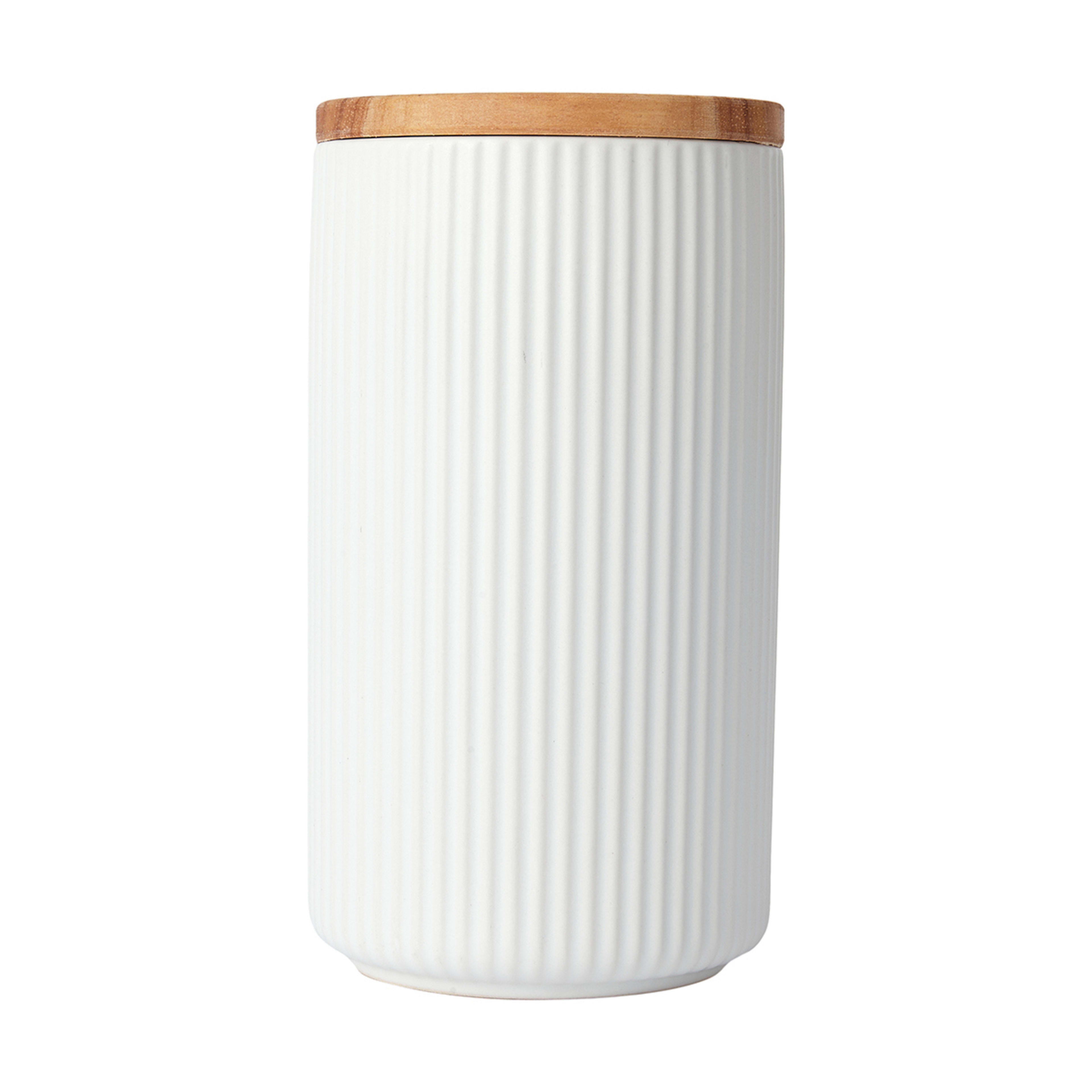 Large White Ribbed Canister