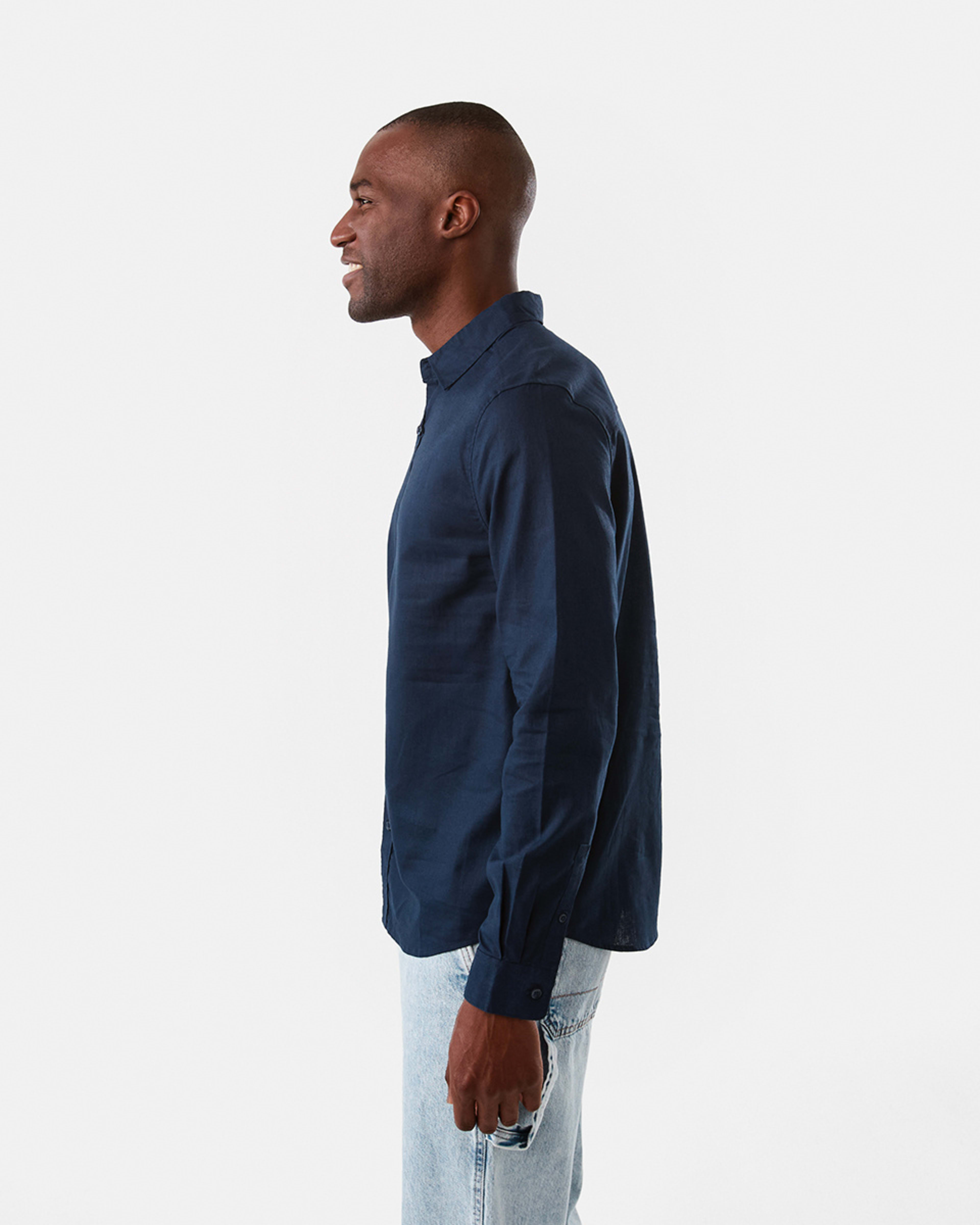 2 Long Sleeve Solid Linen Blend Shirt Blu Pcoat, 2 of 7