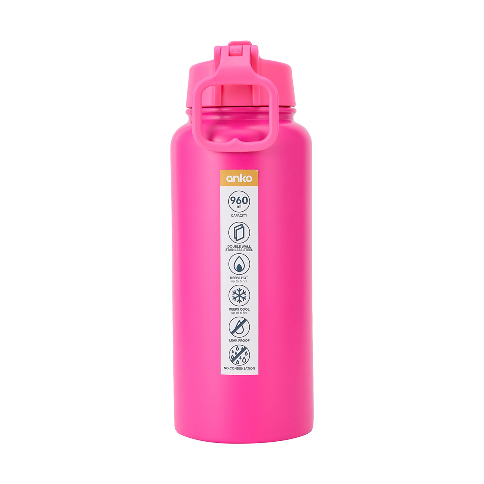 960ml Fluro Pink Double Wall Insulated Cylinder Drink Bottle Kmart