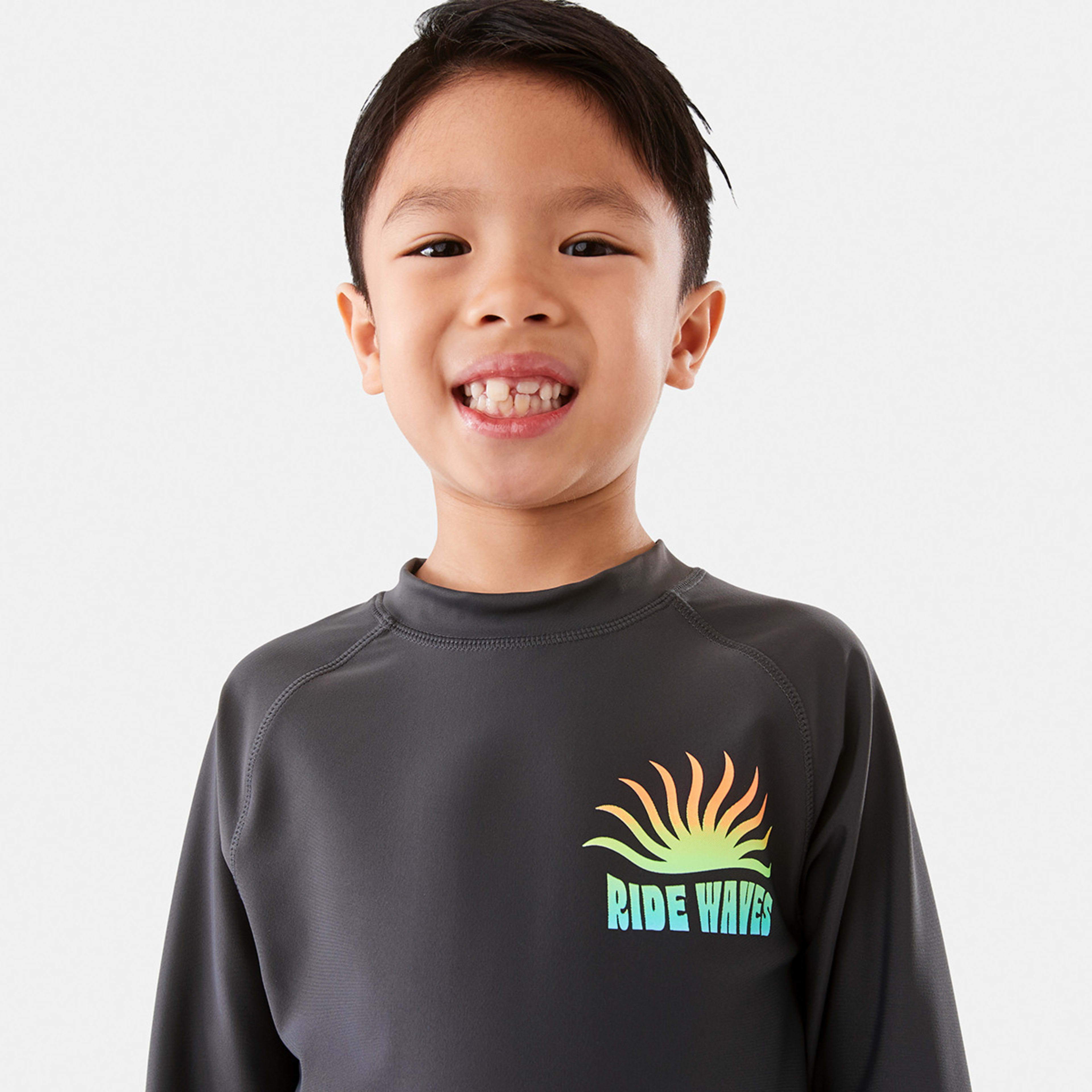 3 Printed Long Sleeve Rash Vest Gry Waves, 3 of 8