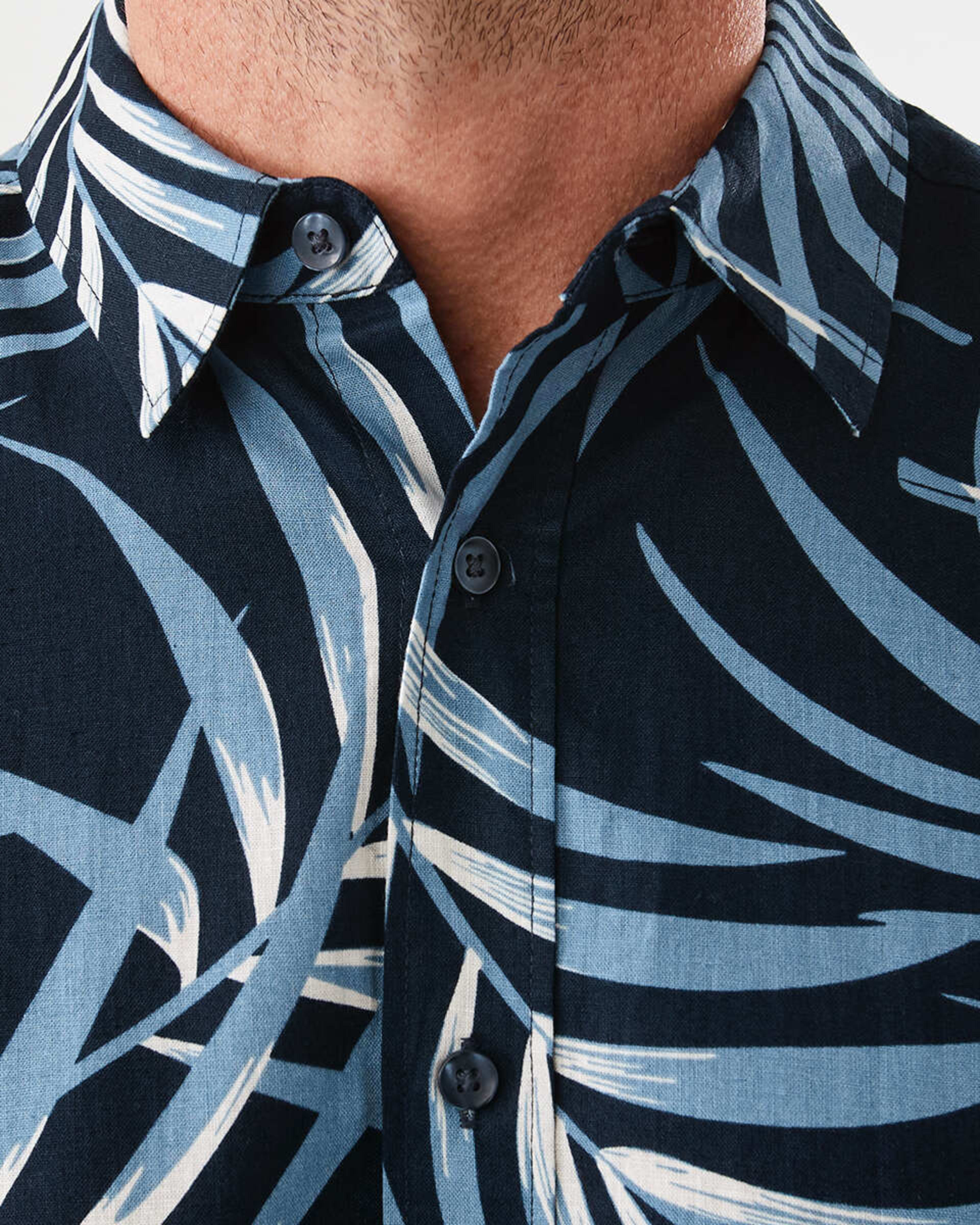 5 Short Sleeve Print Linen Blend Shirt Nvy Frond, 5 of 6