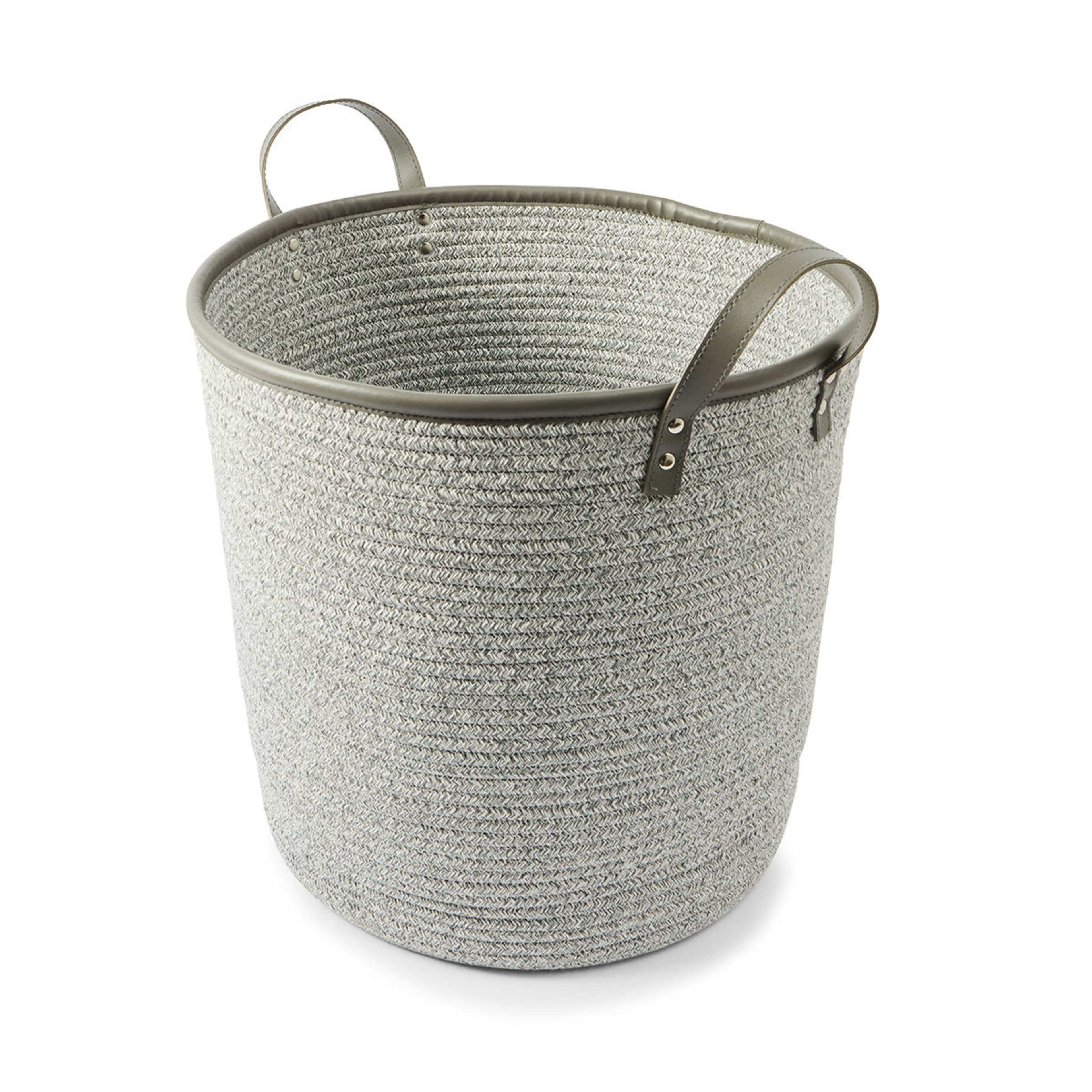 2 Cotton Rope Basket with Faux Leather Handles - Grey, 2 of 6