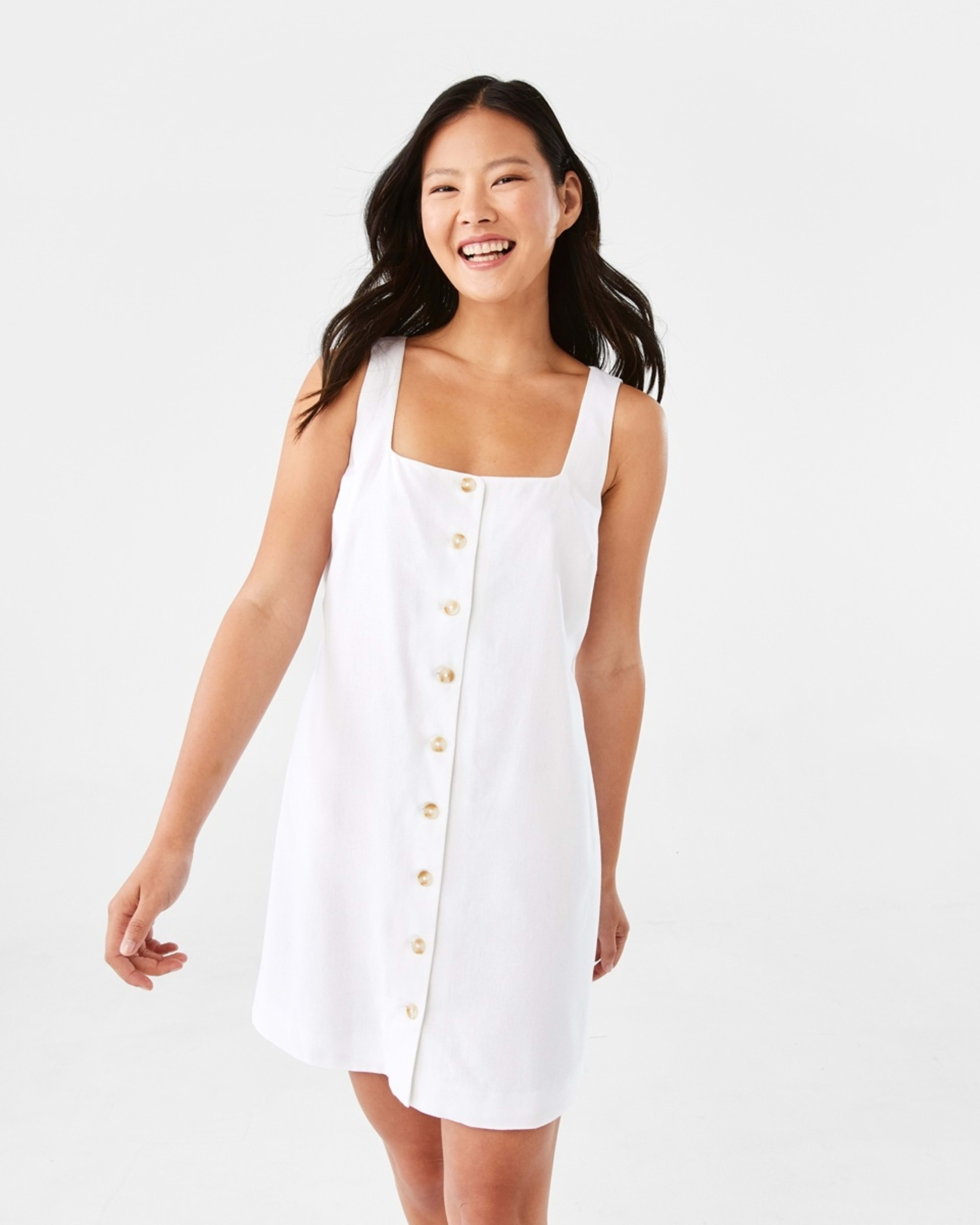 1 Sleeveless Linen Blend Button Mini Dress White