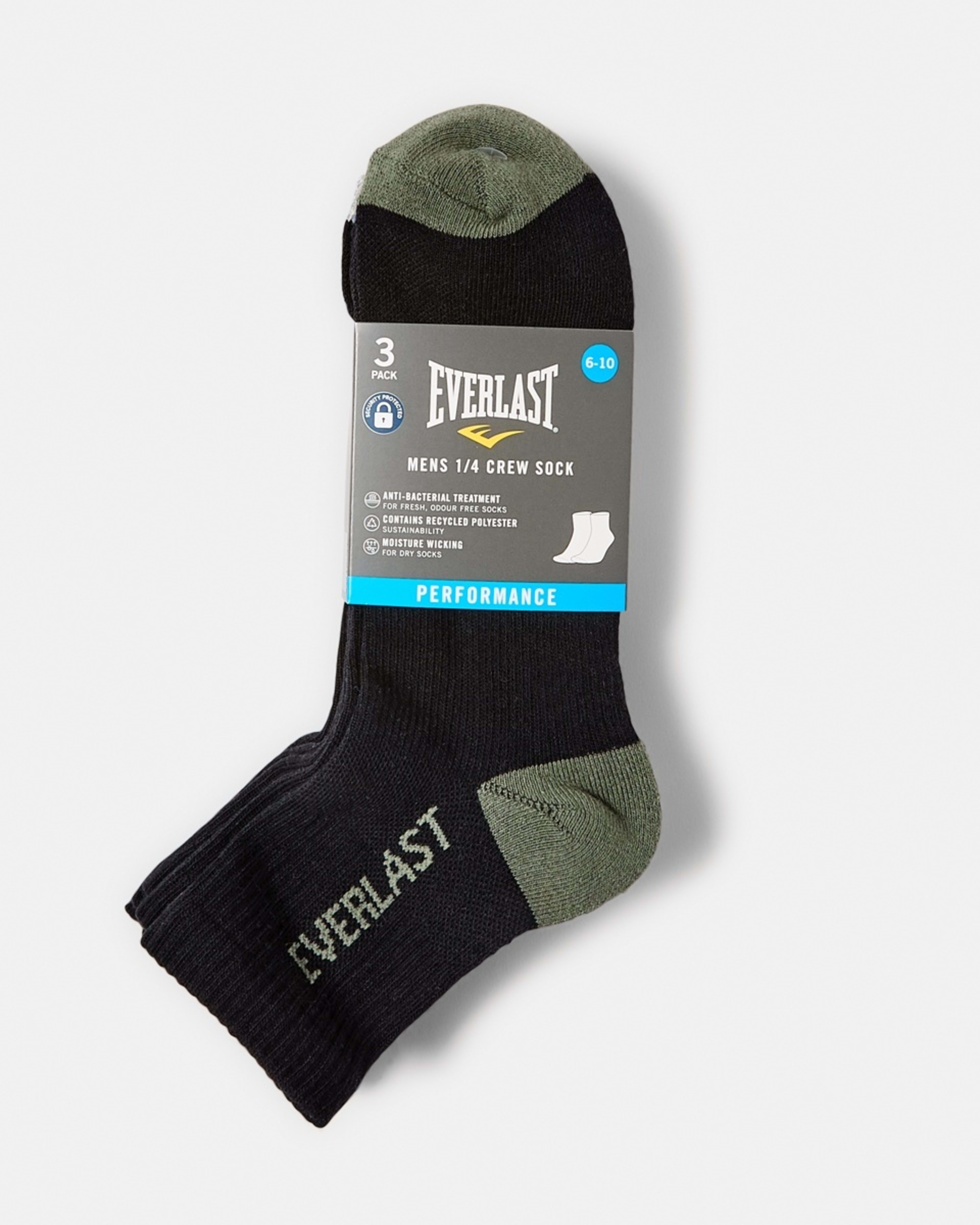 3 3 Pack Everlast Mens Quarter Crew Socks Blk Qtr Pk, 3 of 3