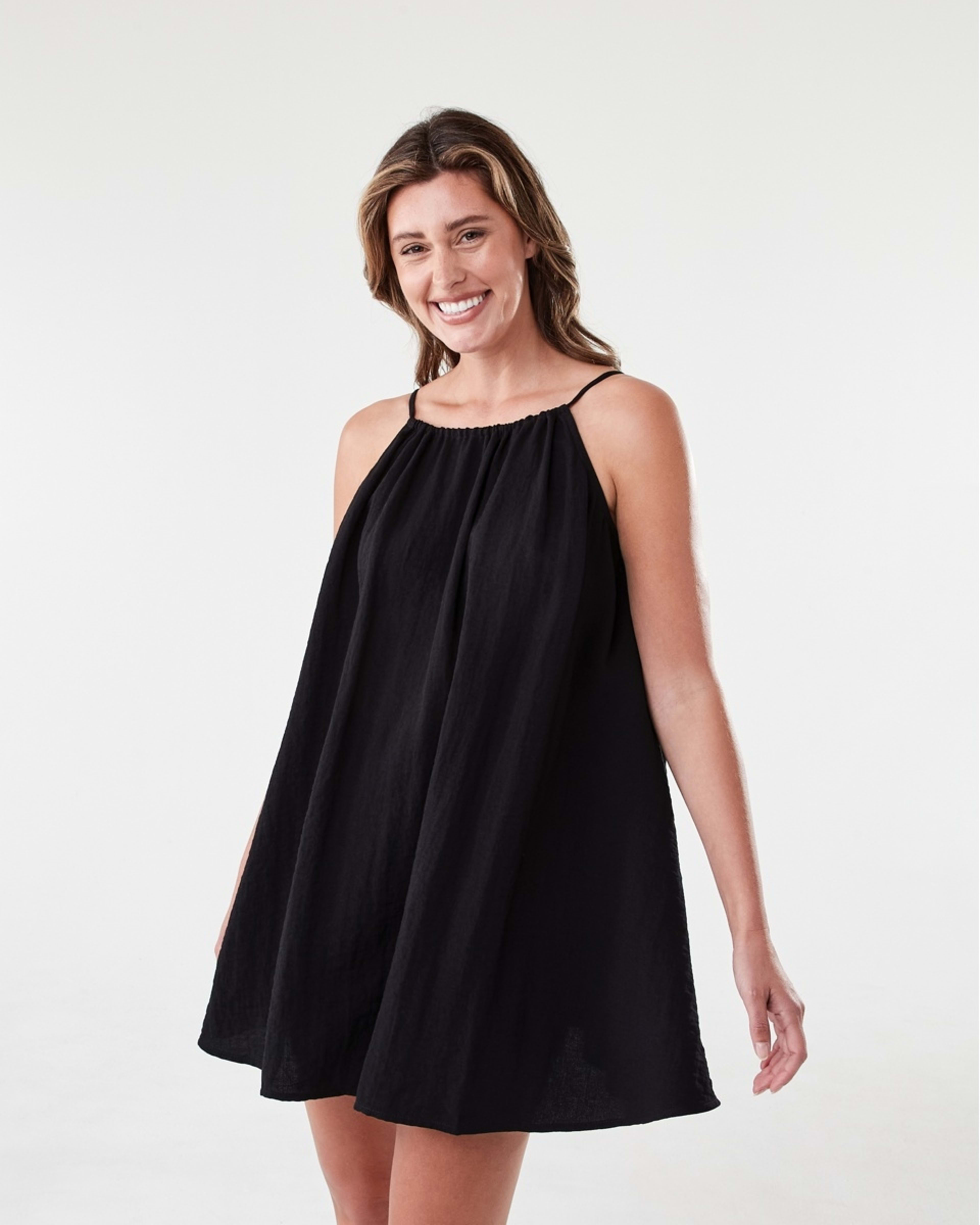 1 Sleeveless Textured Mini Dress Black, 1 of 8
