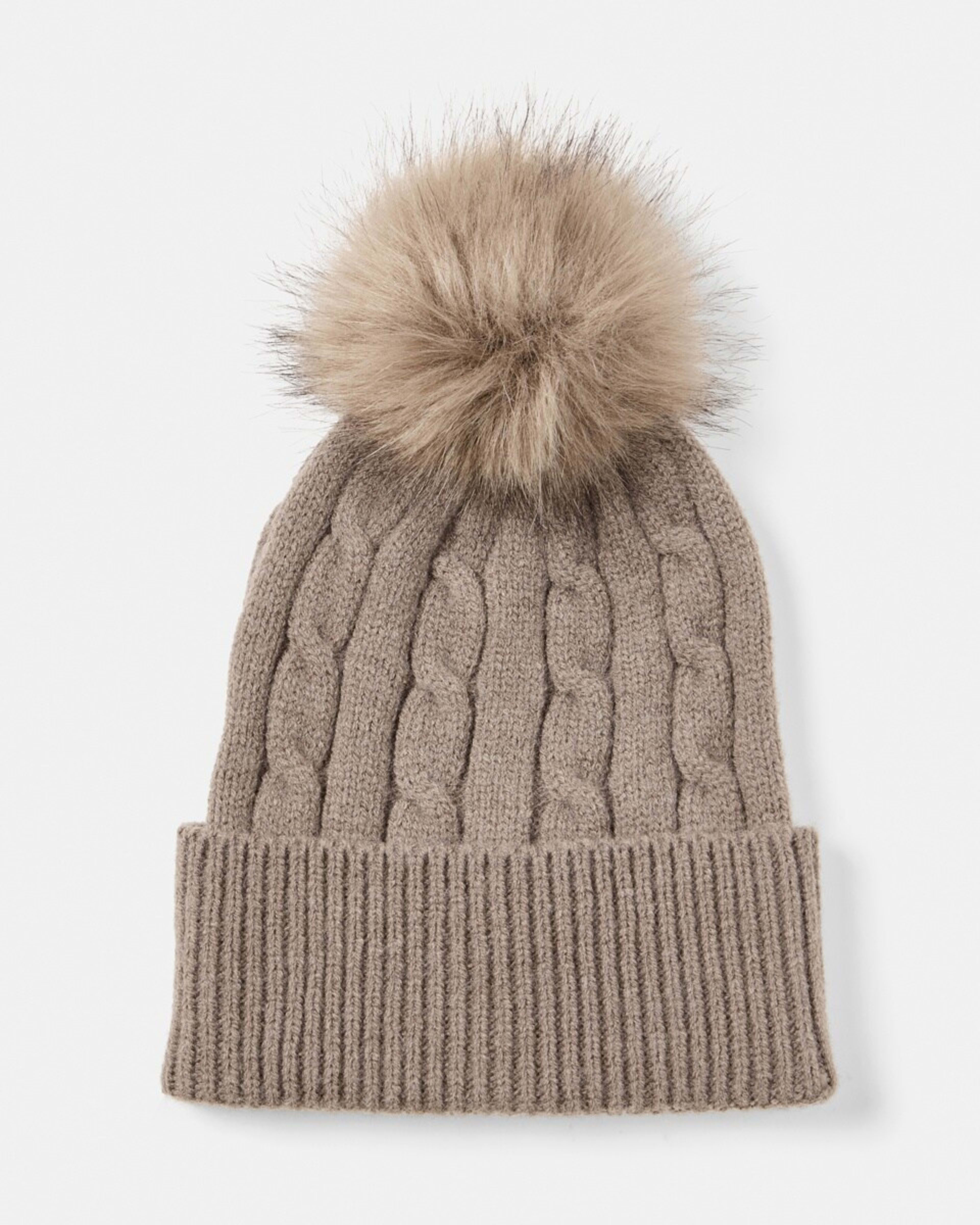 1 Cable Pom Pom Beanie Deep Taupe