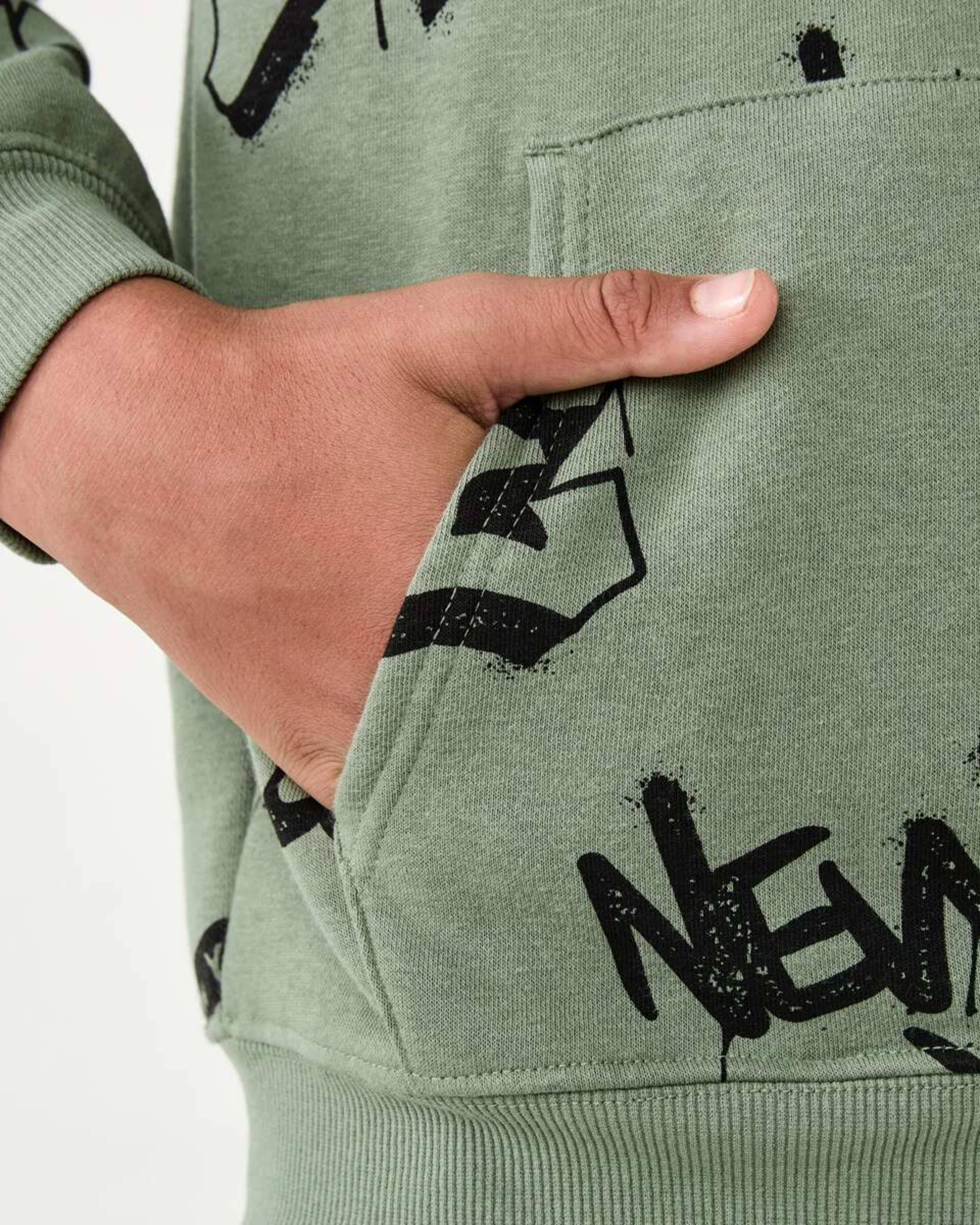 5 Print Pullover Hoodie With Pocket Grn Grfiti, 5 of 9