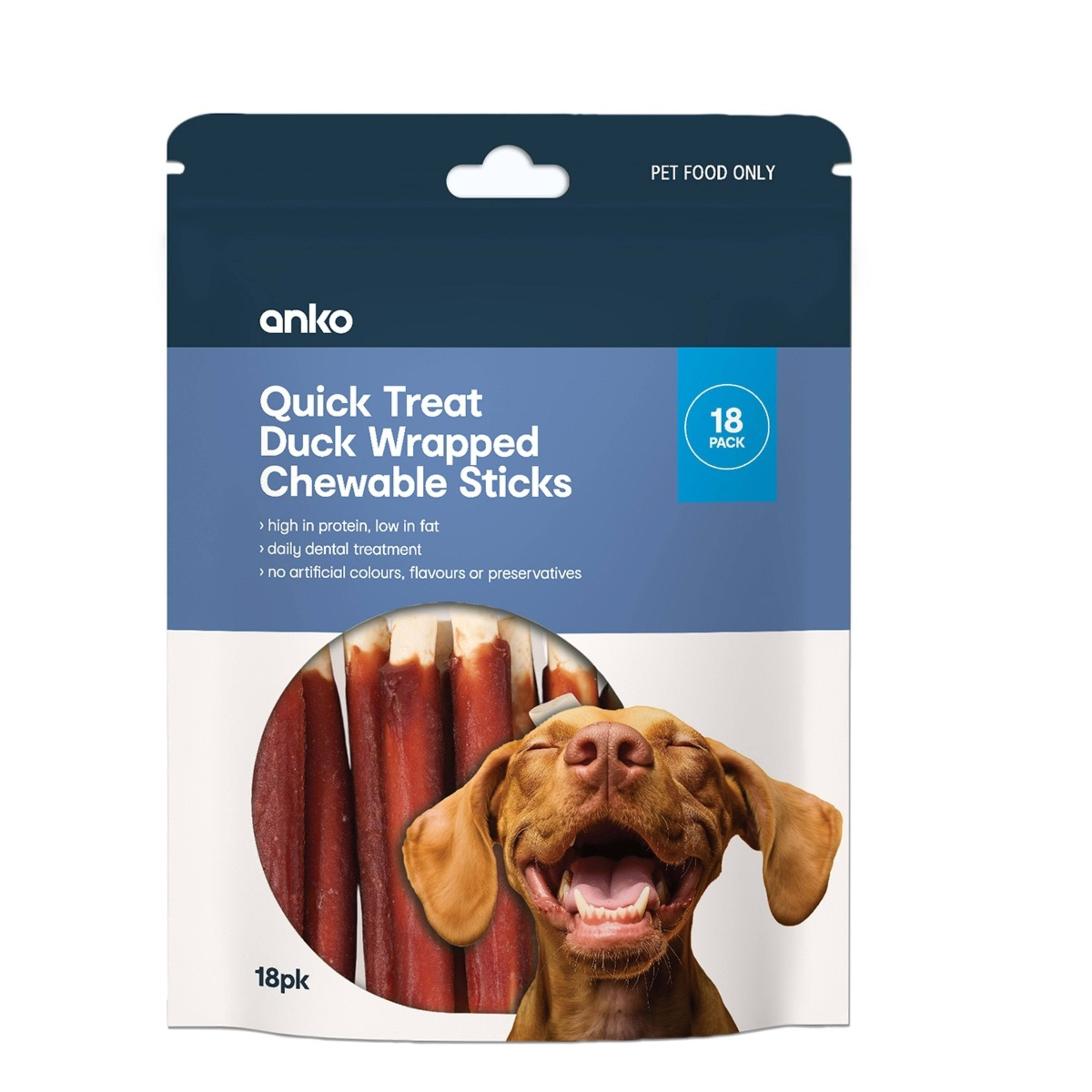 1 18 Pack Pet Treat Duck Wrapped Rawhide Alternative Sticks
