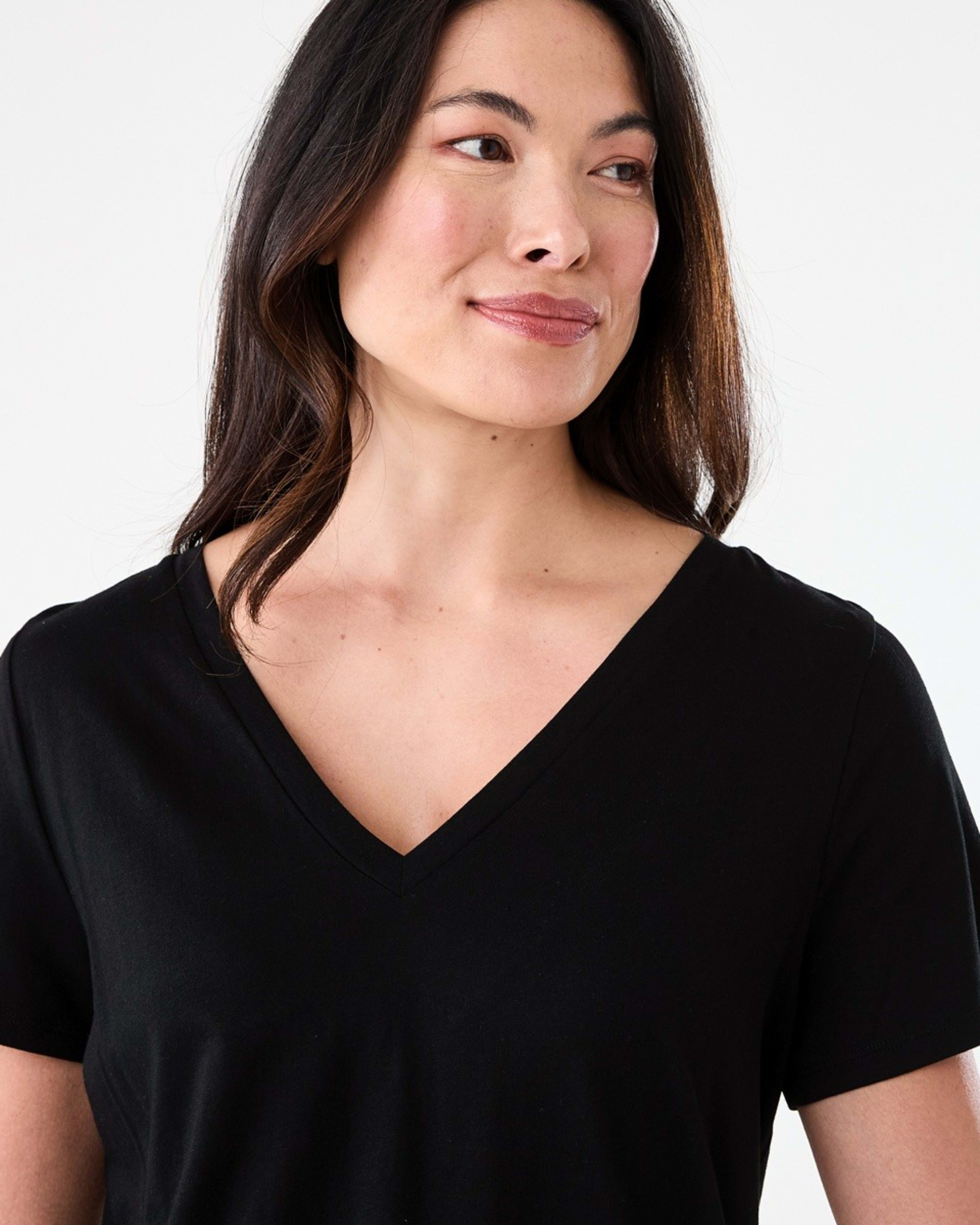 4 Short Sleeve Cotton Modal V-Neck T-shirt Black, 4 of 5
