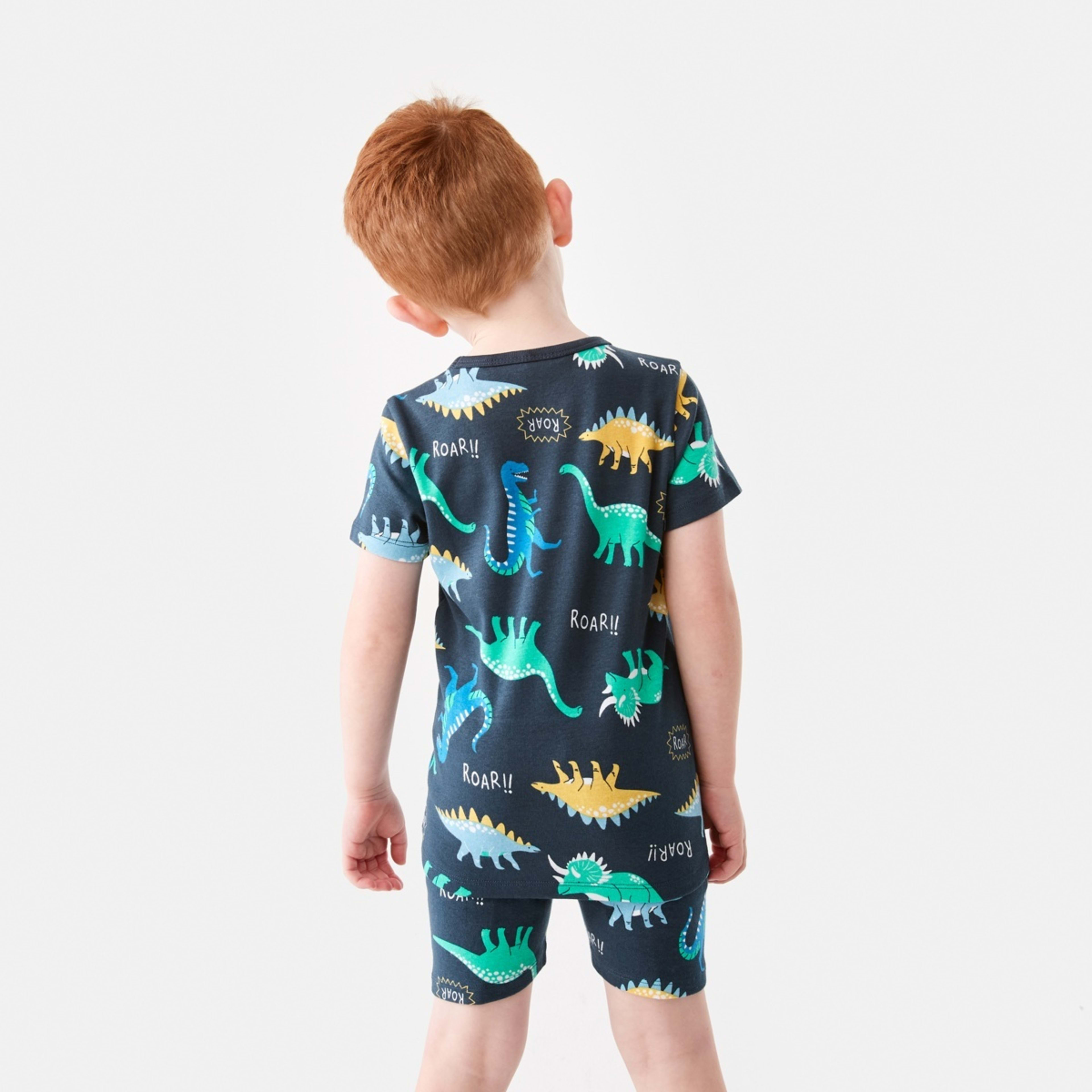 2 Short Sleeve Rib Knit Pyjama Set Multidinos, 2 of 10