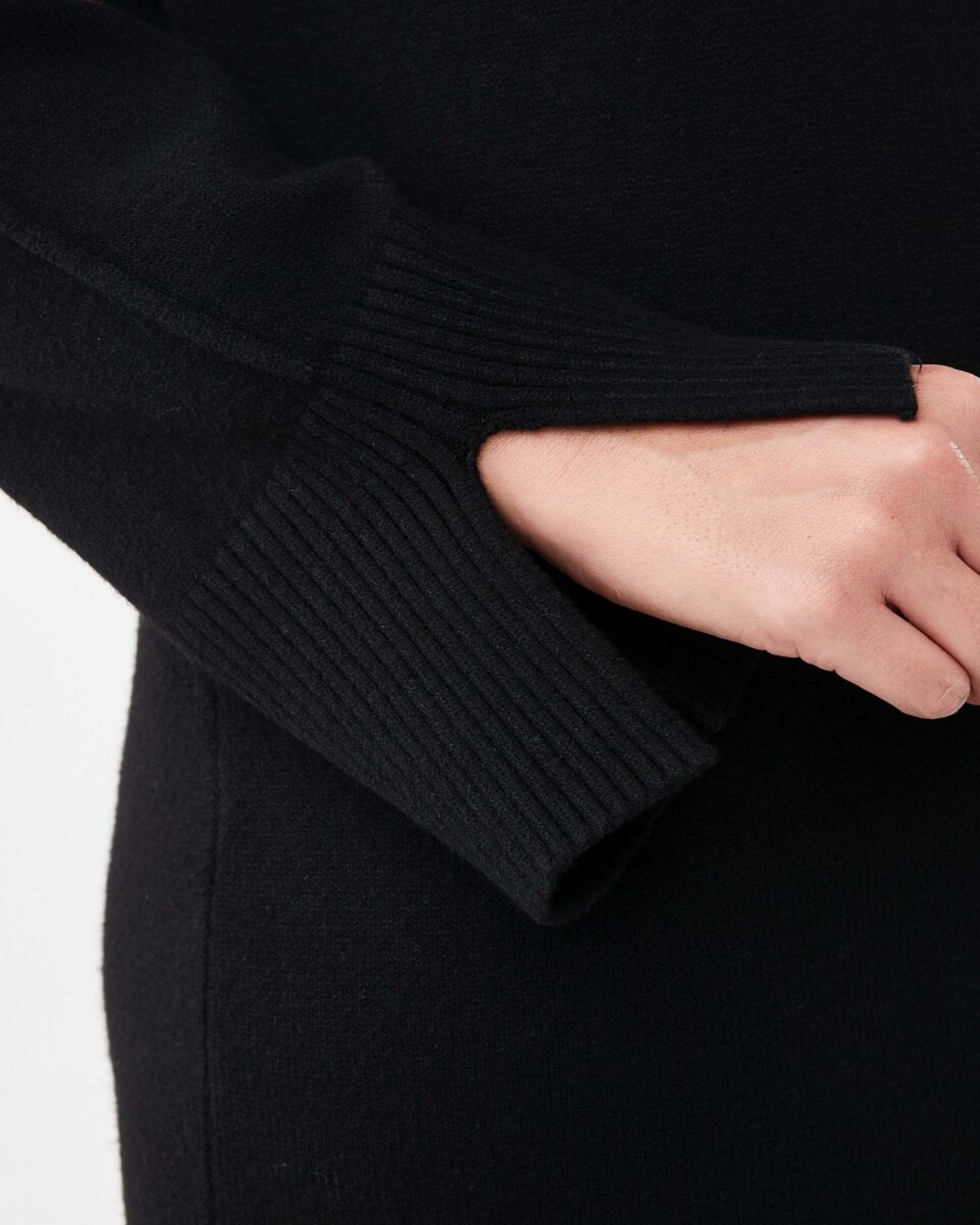6 Long Sleeve Crew Neck Seam Detail True Knit Midi Dress Black, 6 of 7
