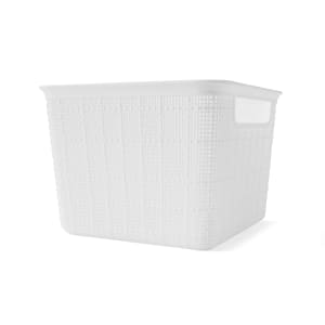 3.5L Linen Weave Square Basket - White