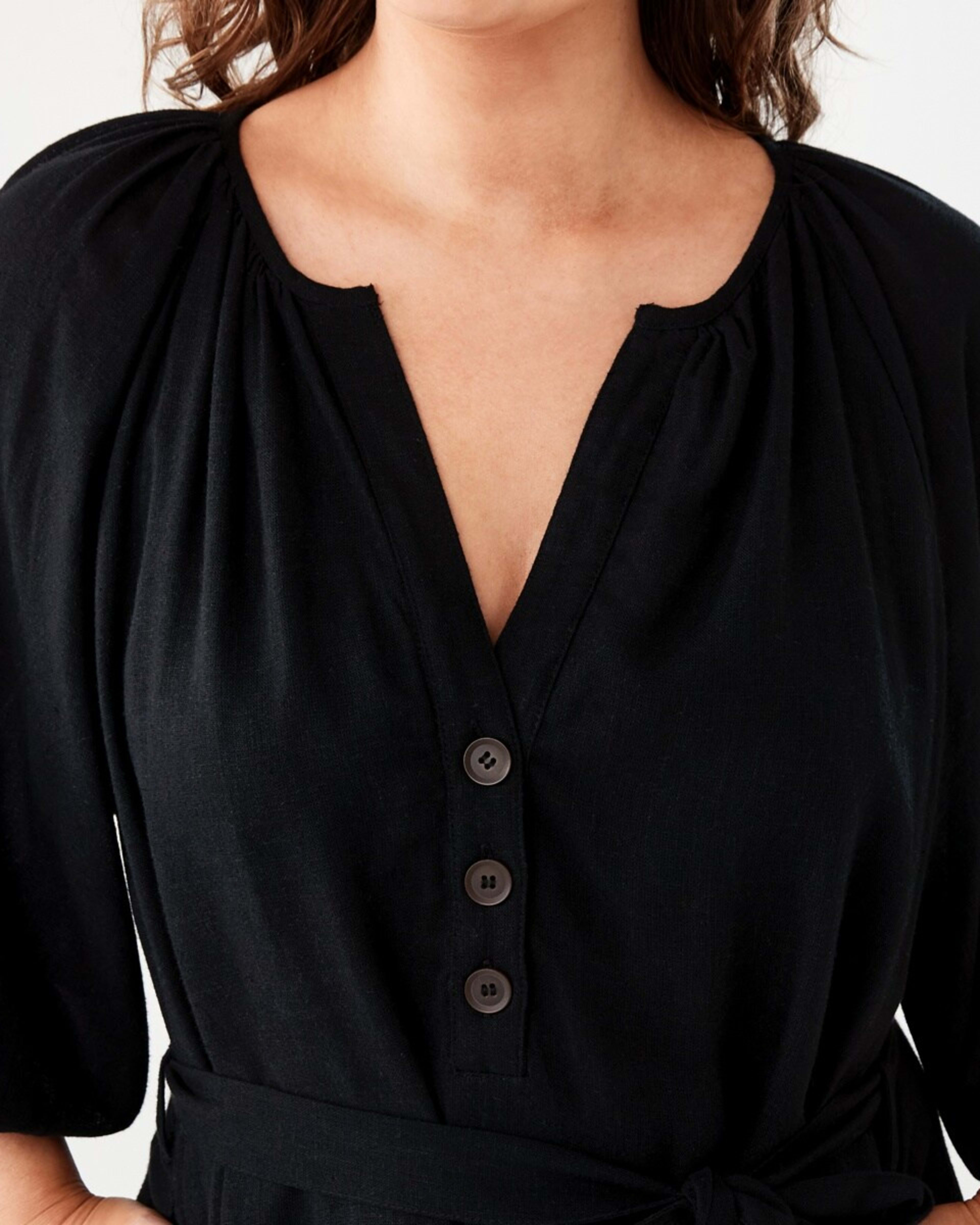 6 Elbow Sleeve Linen Blend Mini Dress BLACK, 6 of 10