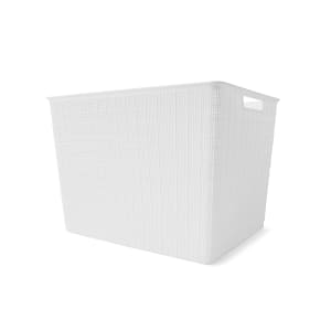 26L Linen Weave Rectangle Basket - White