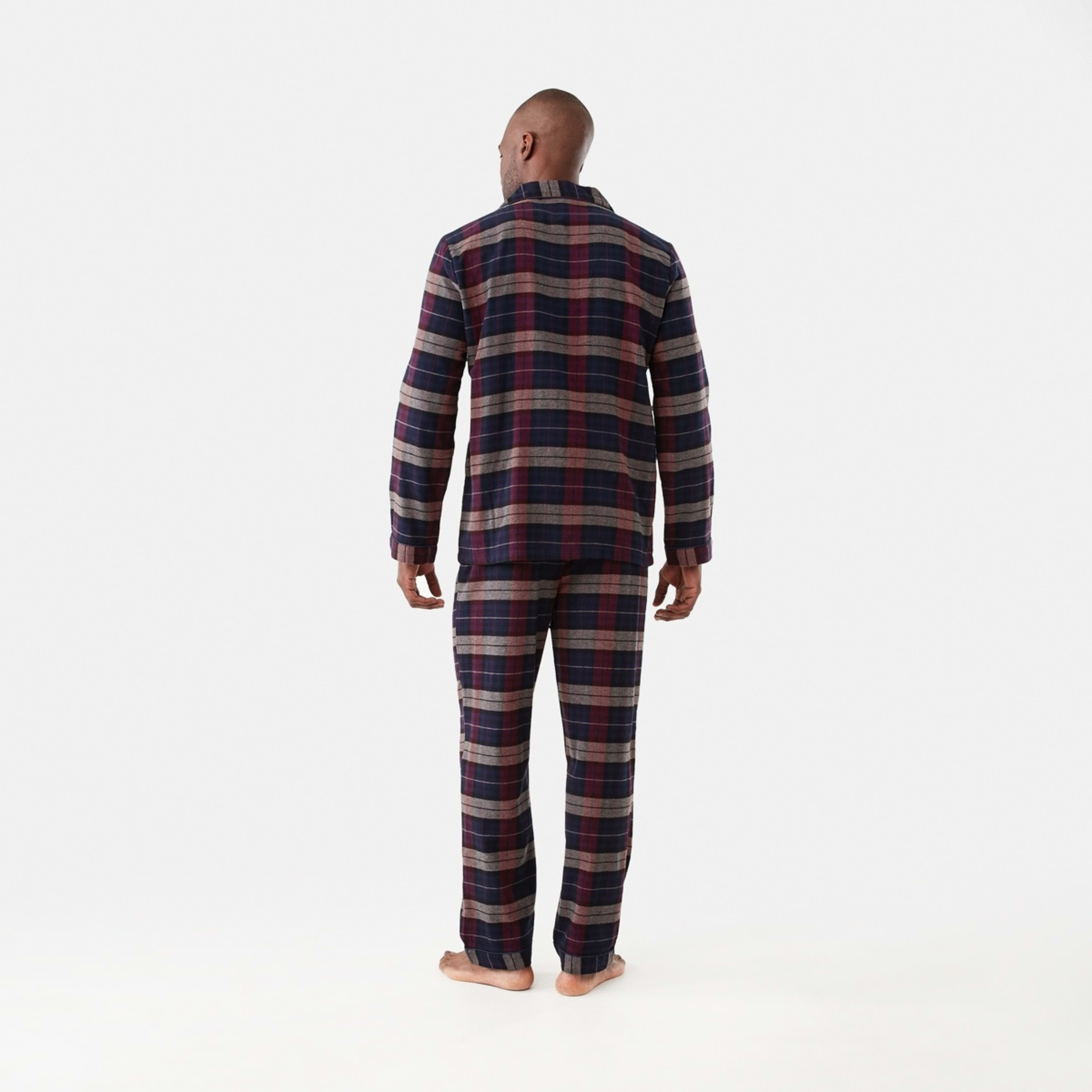 3 Long Sleeve Woven Button Through Pyjama Set Earthwatch Check, 3 of 8