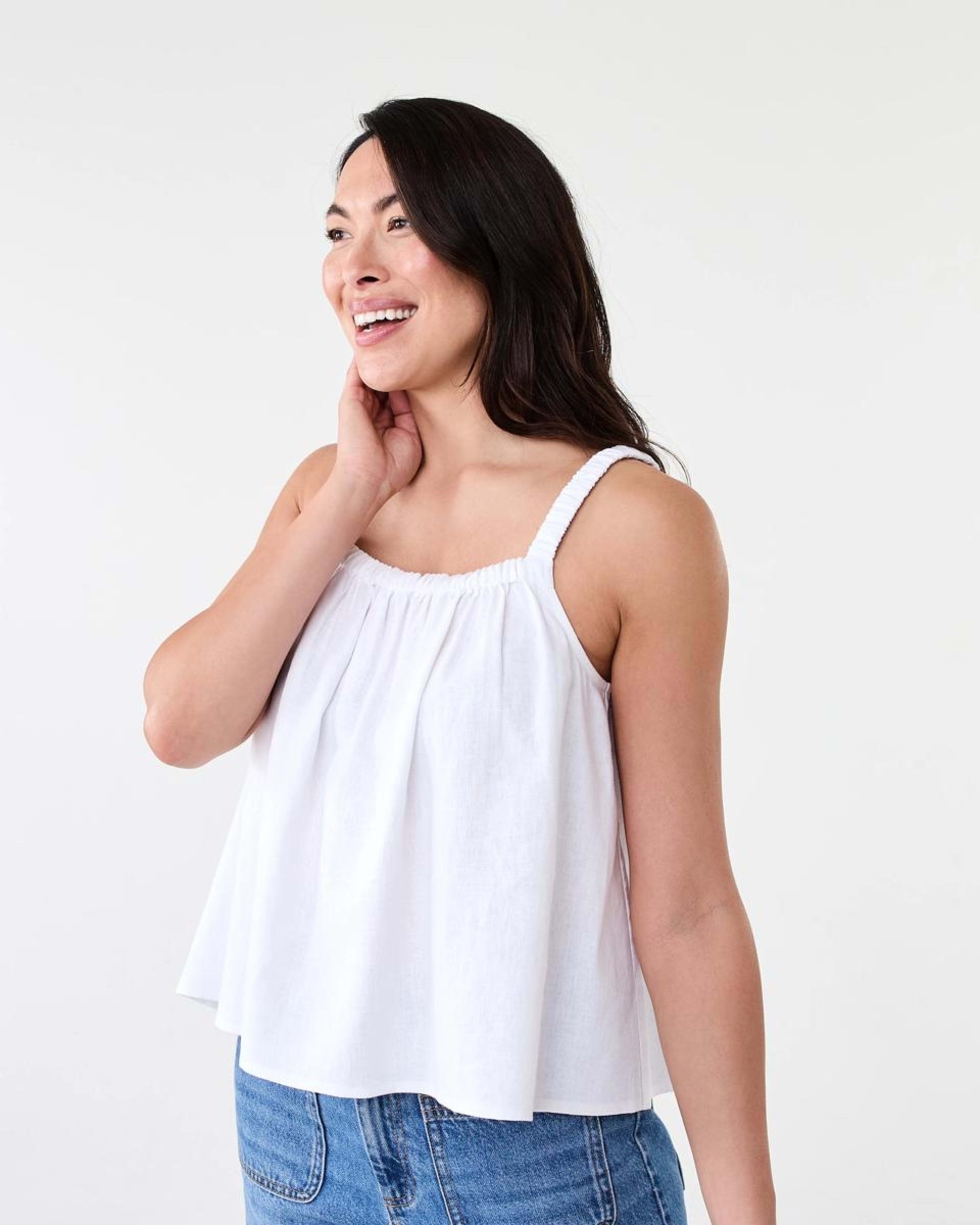 2 Sleeveless Square Neck Linen Blend Top White, 2 of 6