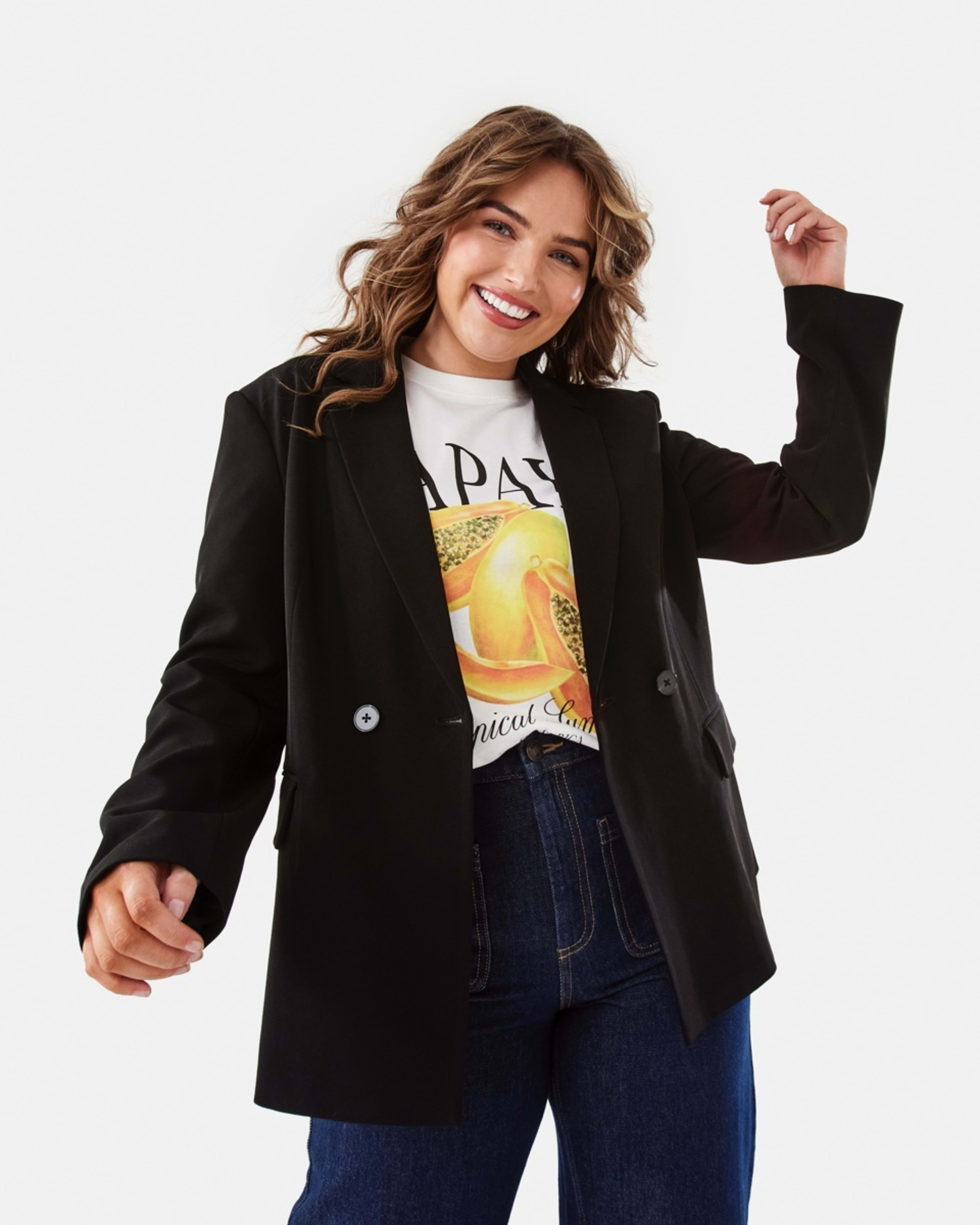 1 Premium Double Breasted Blazer Black, 1 of 8