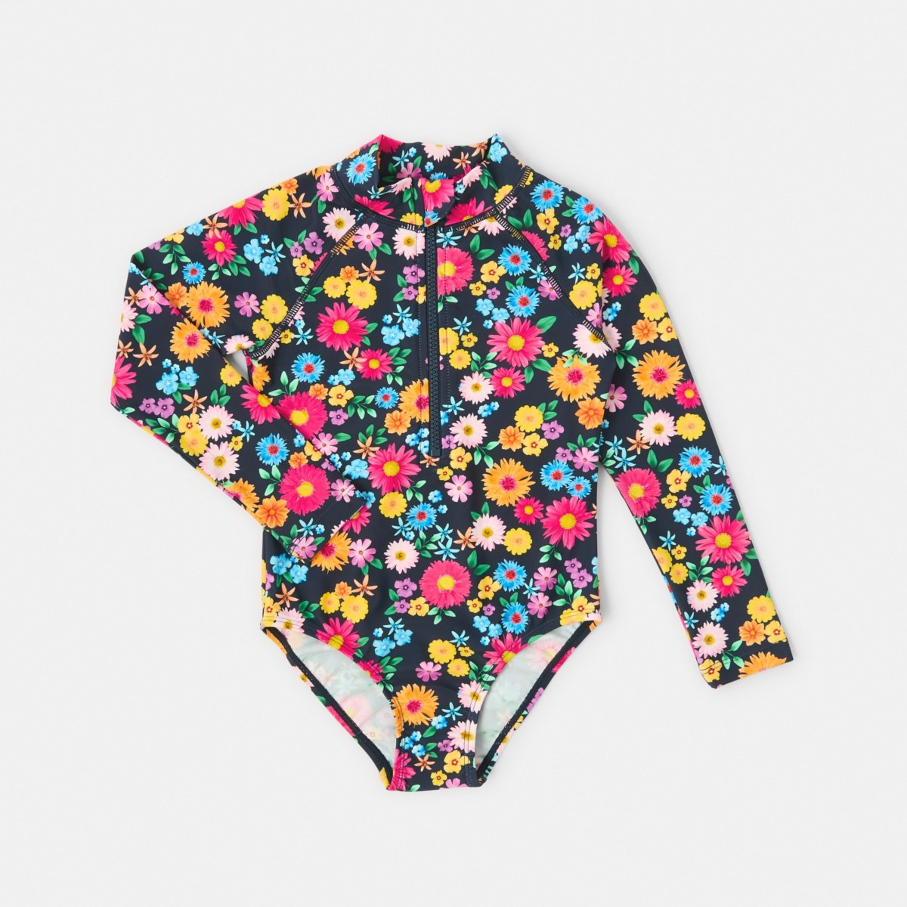 6 Long Sleeve One Piece Swimsuit Blu Floral, 6 of 7