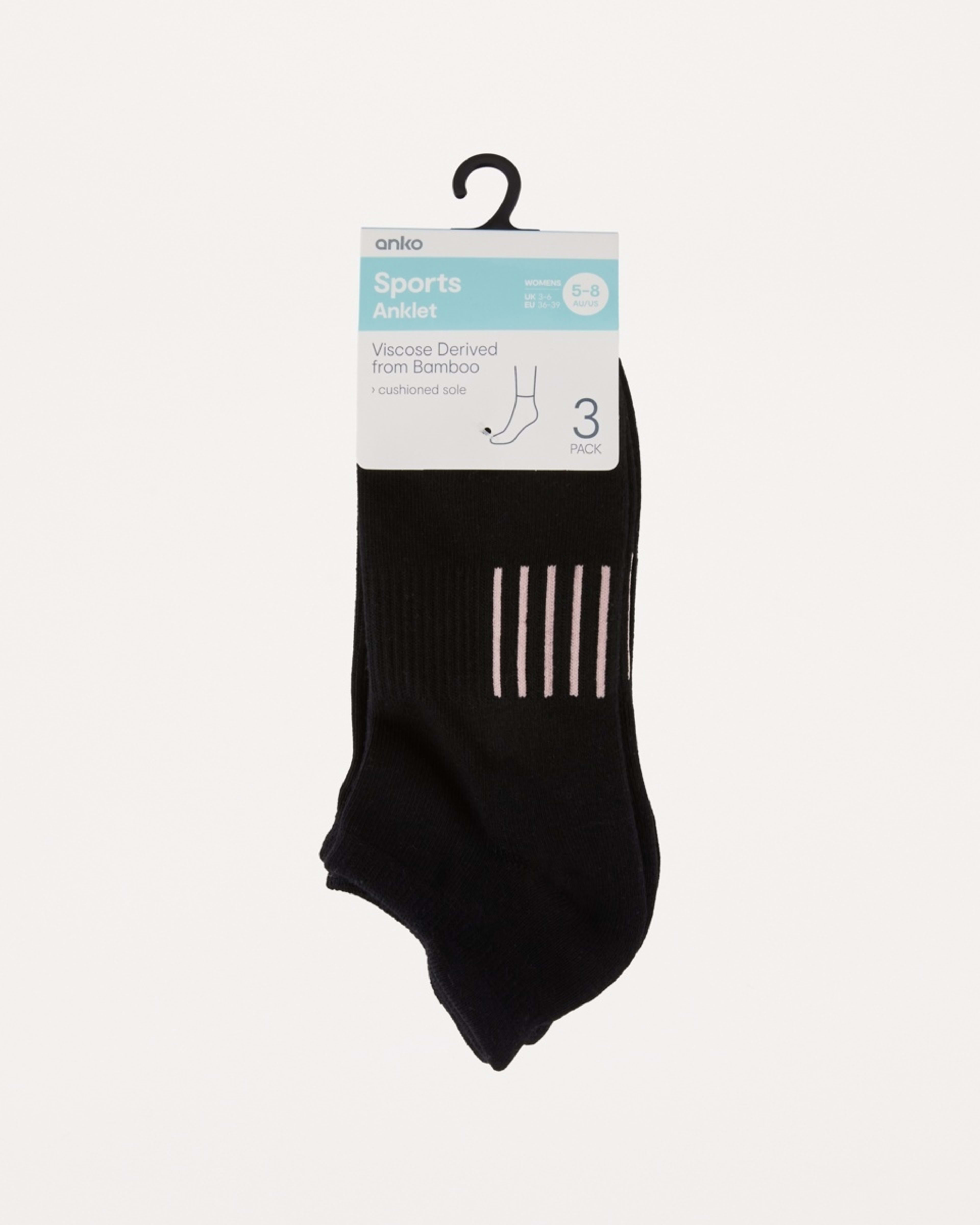 3 3 Pack Active Bamboo Low Cut Socks BLACK PINK, 3 of 3