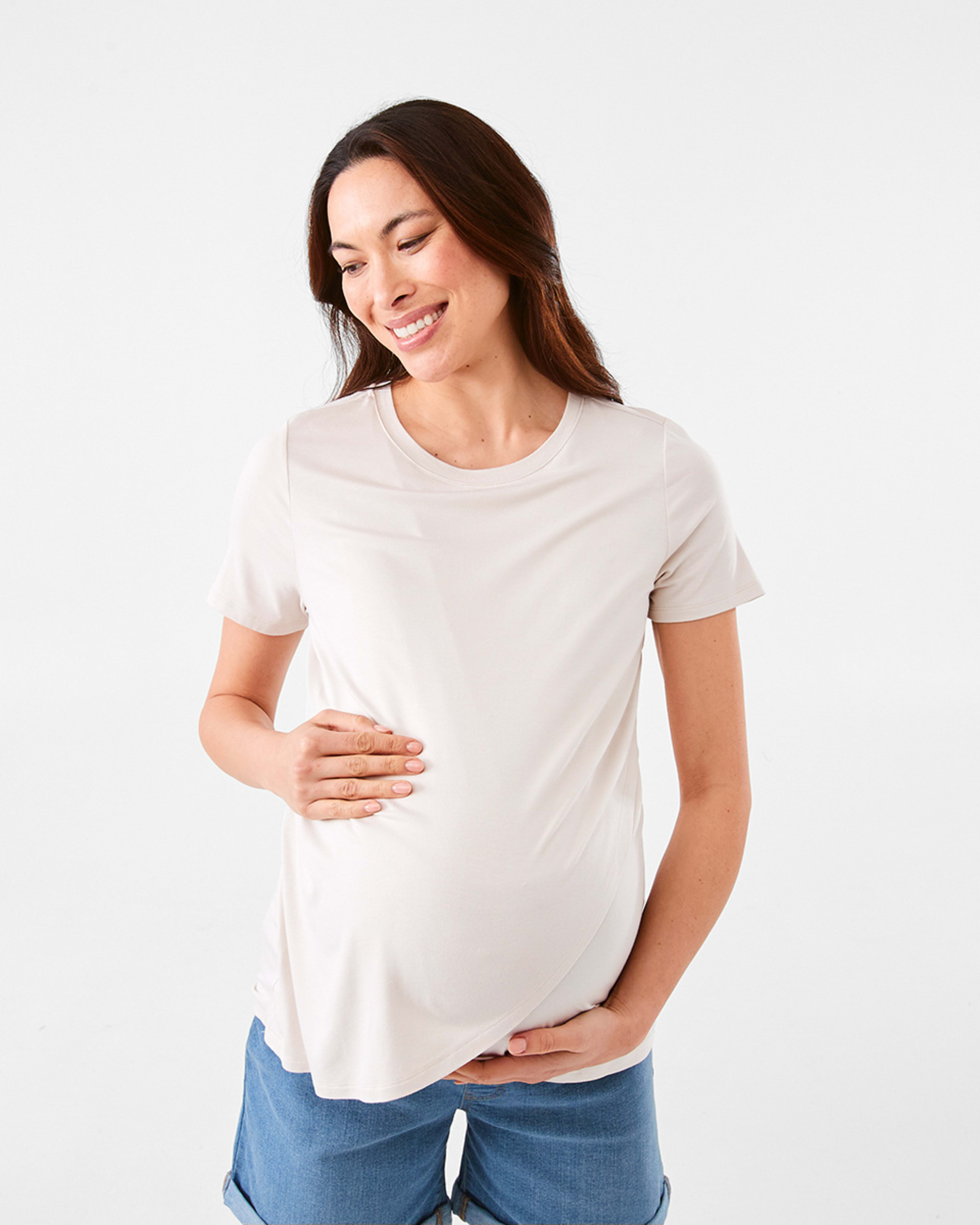 1 Maternity Overlay T-shirt Nat Beige, 1 of 6