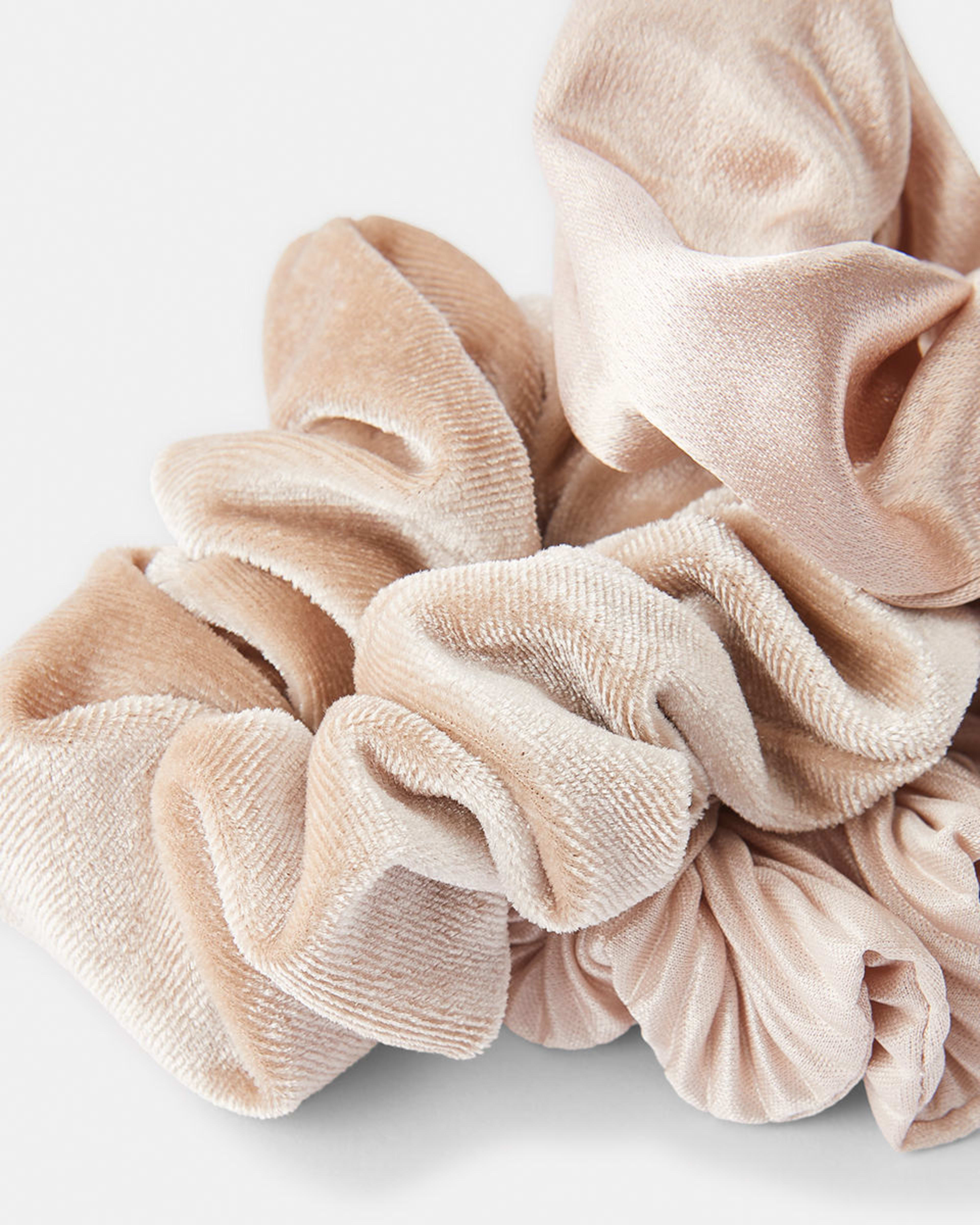3 3 Pack Textured Hair Scrunchies - Beige Beige, 3 of 5