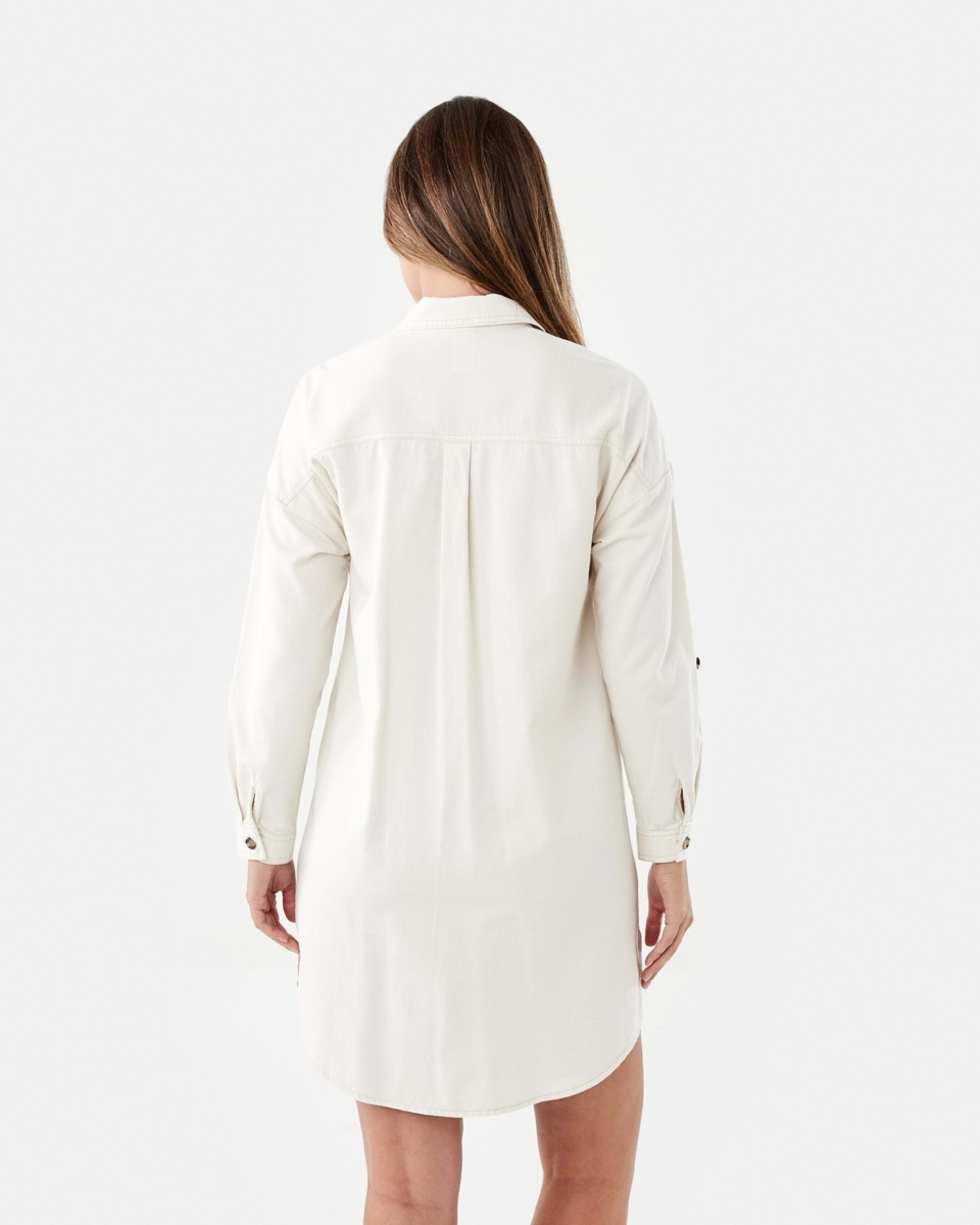 3 Long Sleeve Shift Shirt Mini Dress Bge Cream, 3 of 9