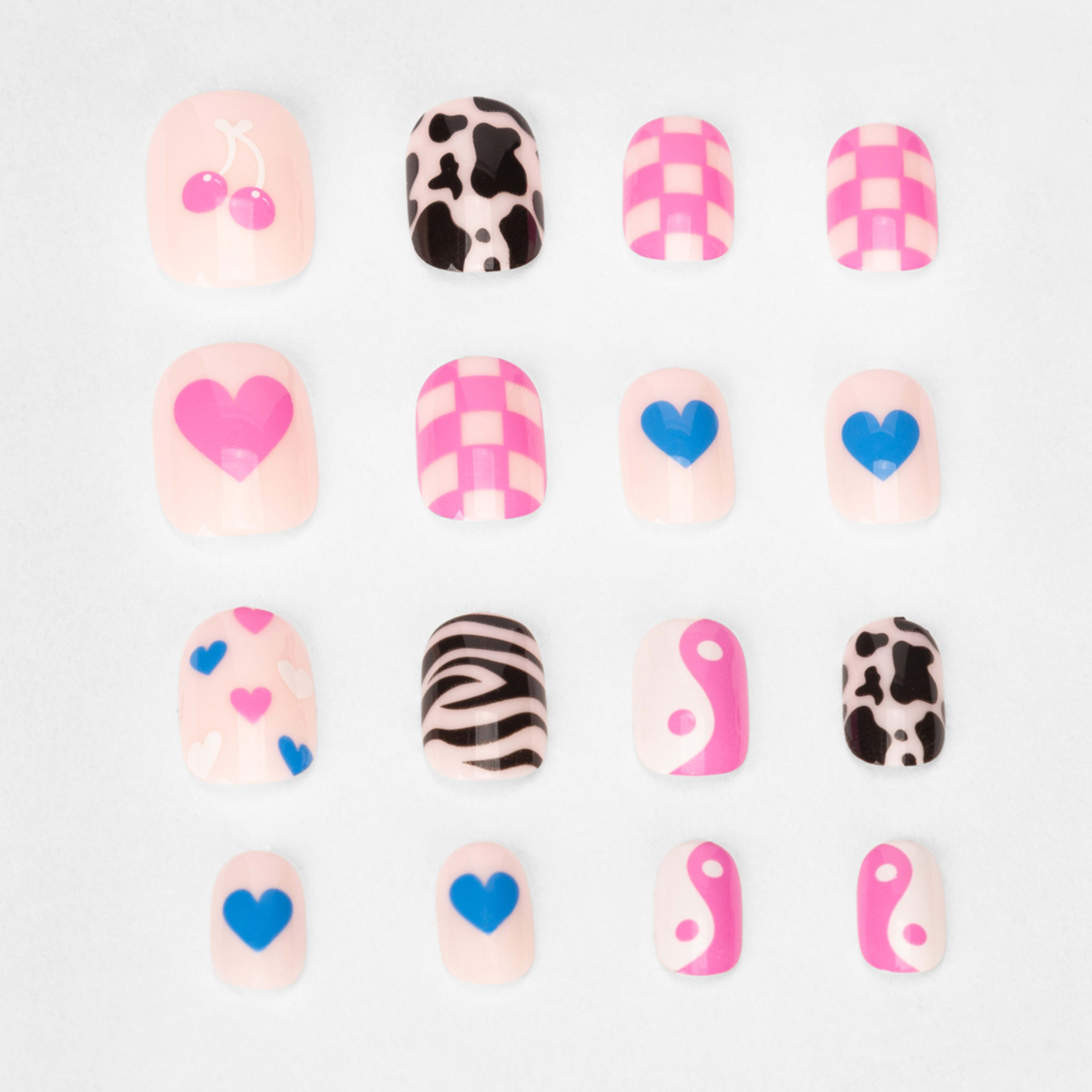 24 Pack PreGlued StickOn Nails 90s Mix Motifs Kmart