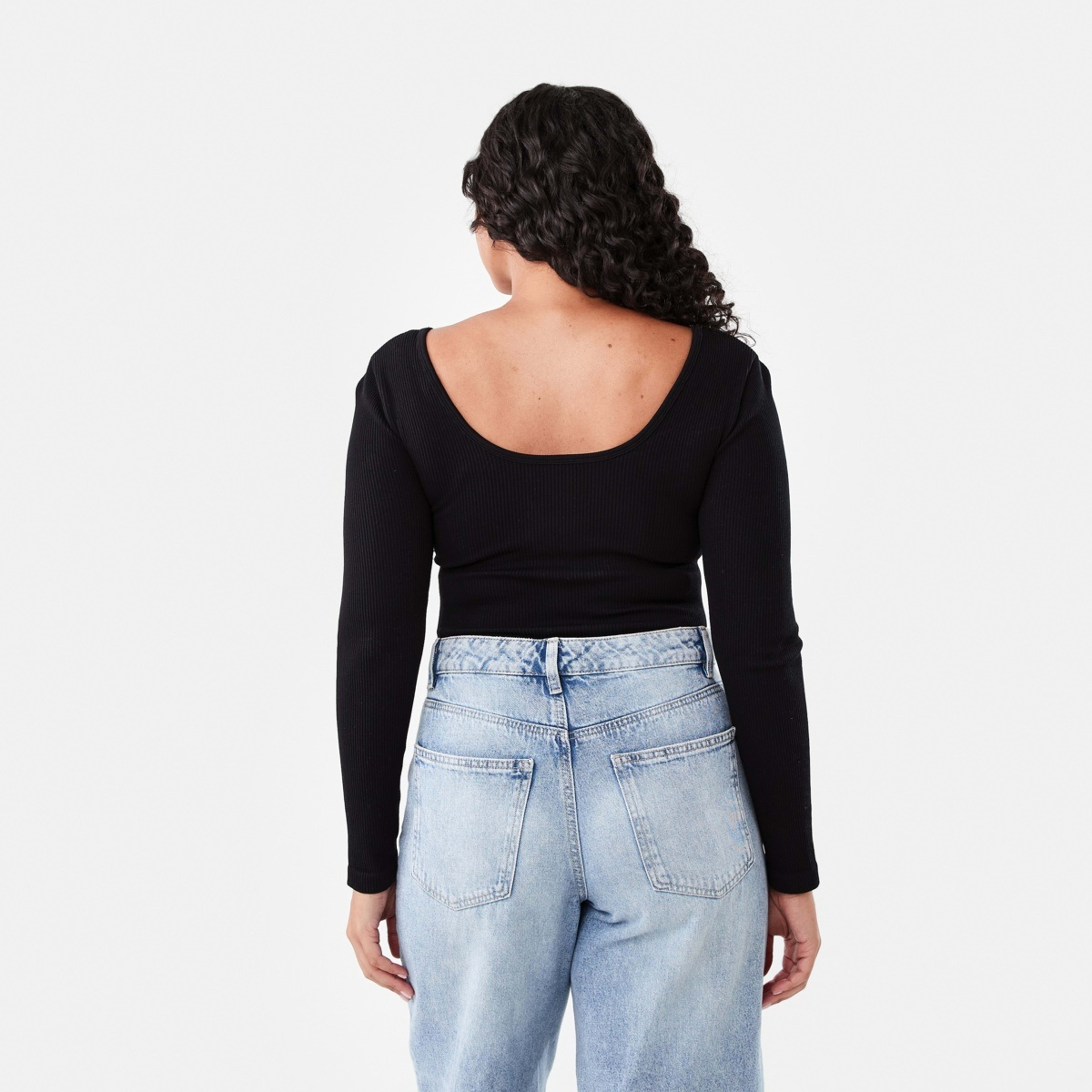 3 Long Sleeve Soft Rib Bodysuit Black, 3 of 7