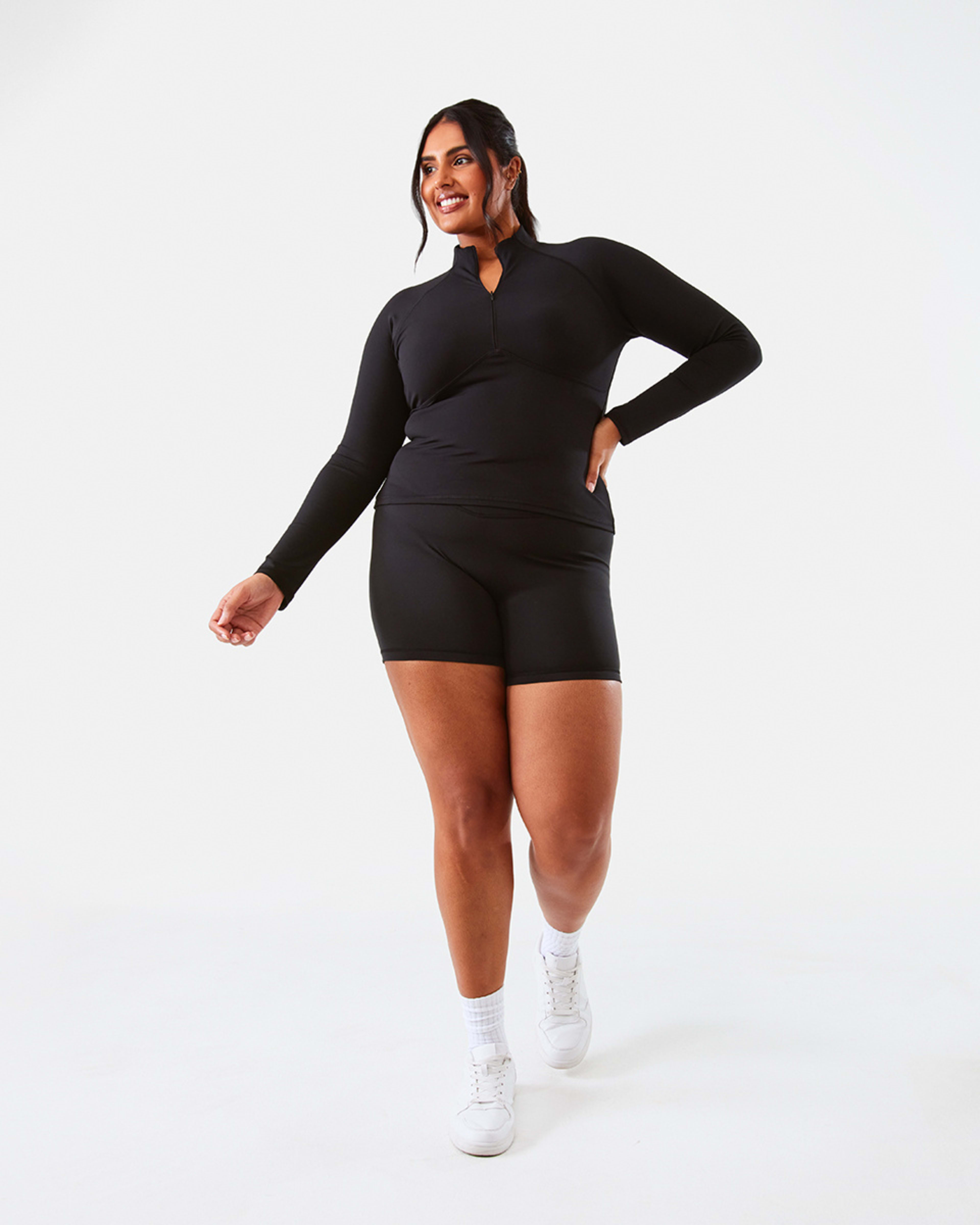 4 Active Womens Long Sleeve 1/4 Zip Ultrasoft Top BLACK, 4 of 10