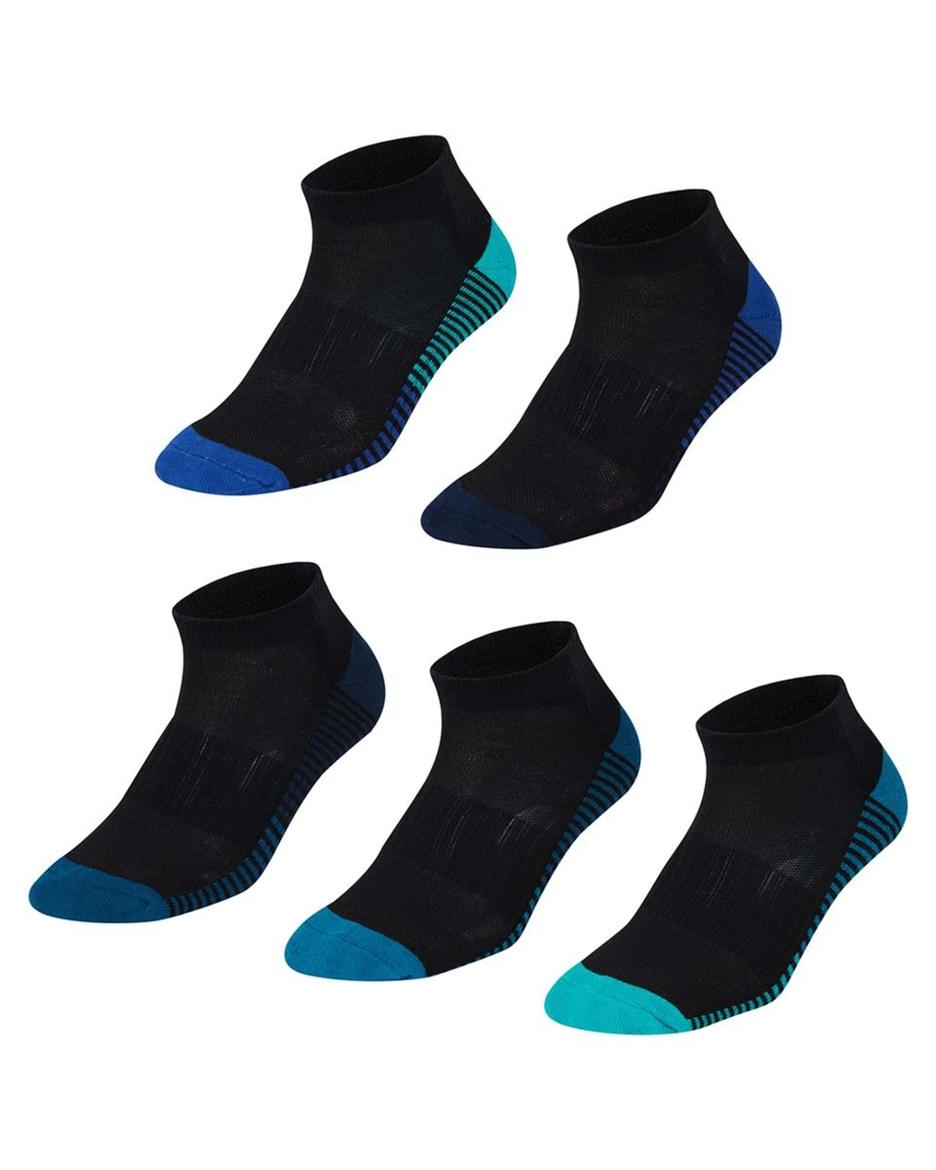 1 Active 5 Pack Low Cut Tough Sports Socks BLACK COLOUR HEEL, 1 of 3