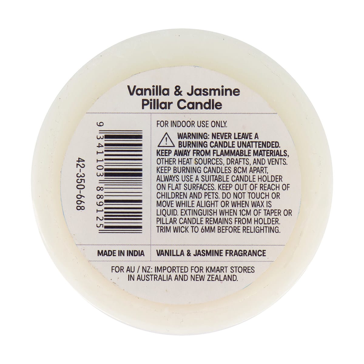 Vanilla & Jasmine Pillar Candle Kmart NZ