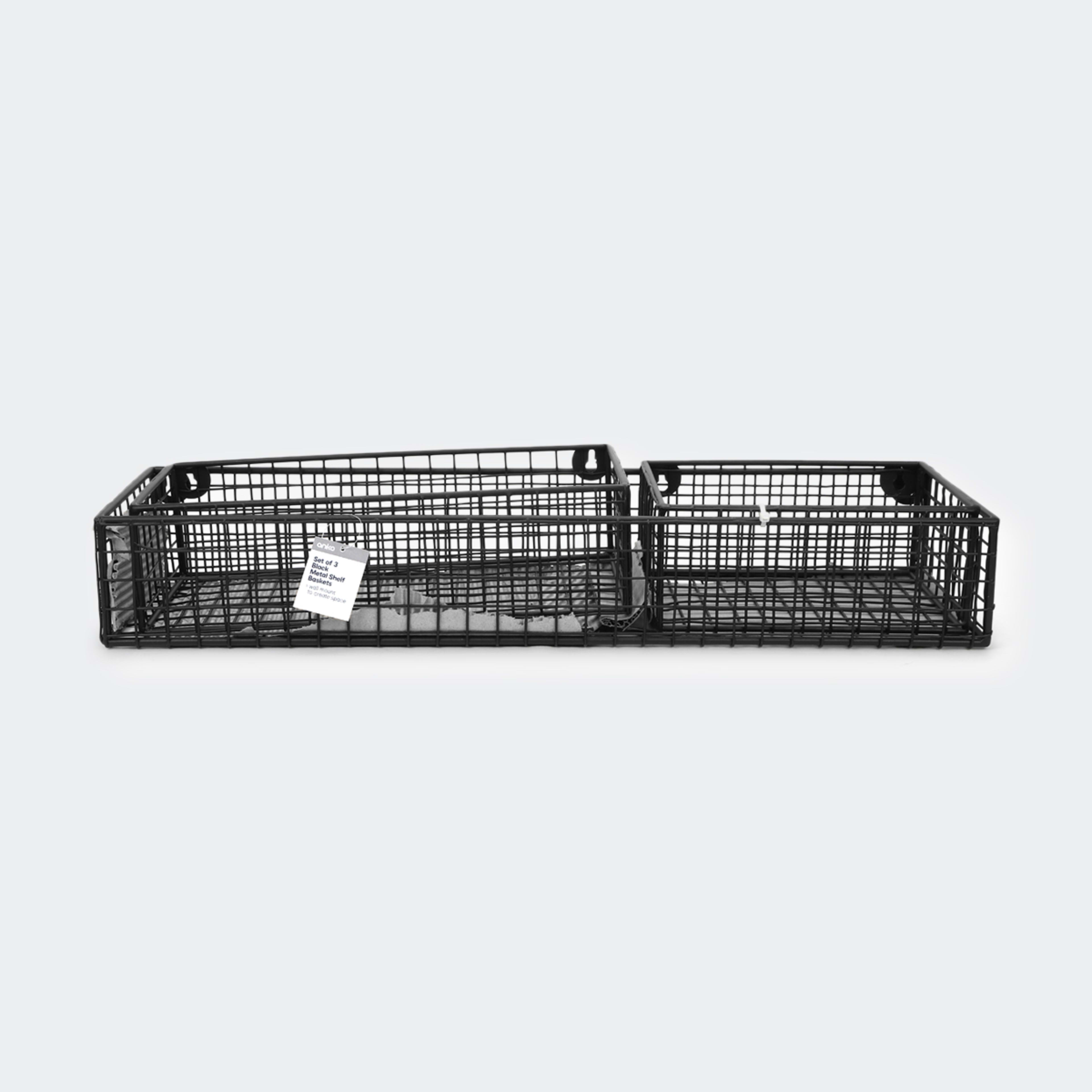Set of 3 Metal Shelf Baskets Black Kmart