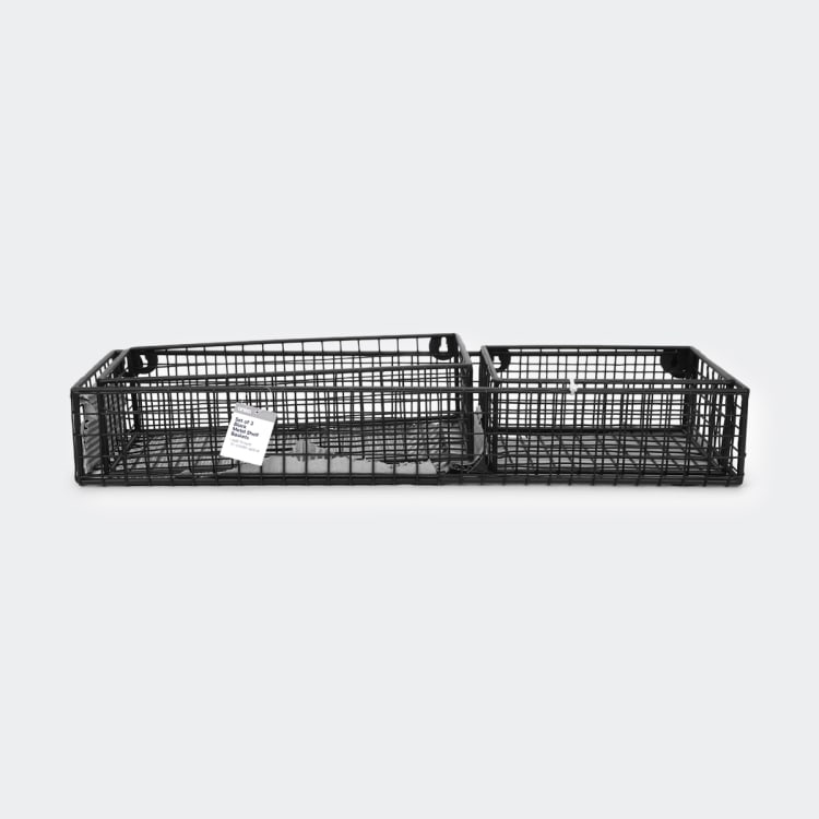 Set of 3 Metal Shelf Baskets Black Kmart
