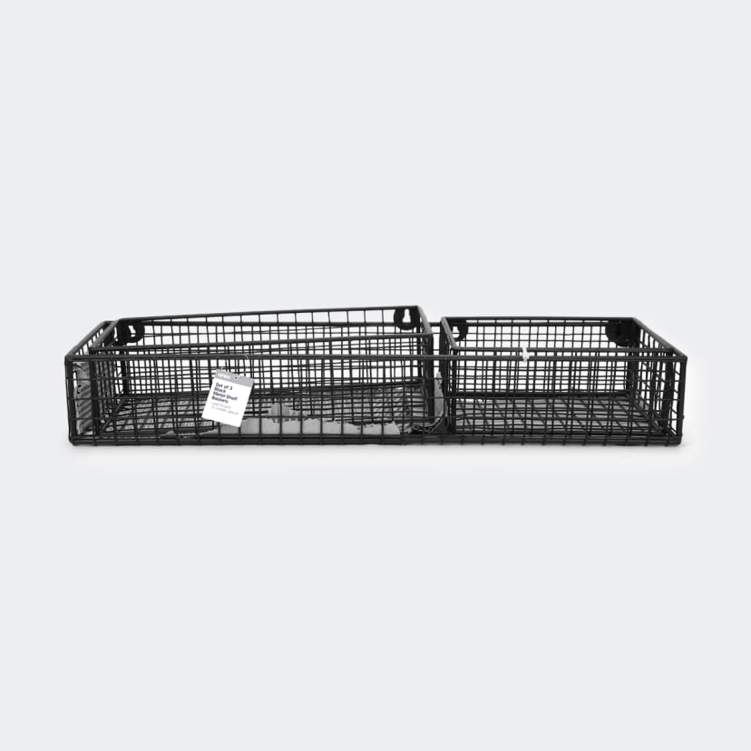 Set of 3 Metal Shelf Baskets Black Kmart