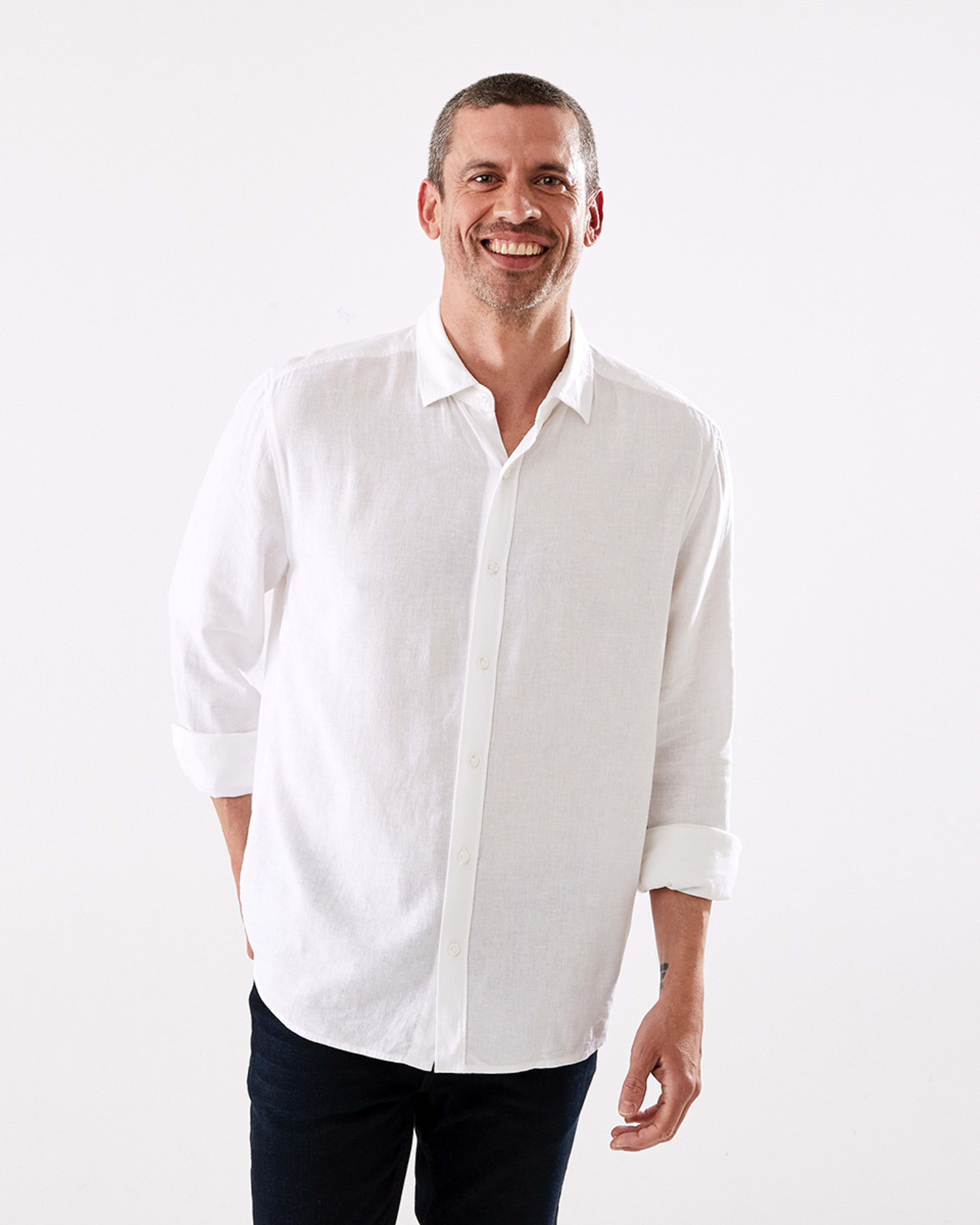 Long Sleeve Solid Linen Blend Shirt Kmart