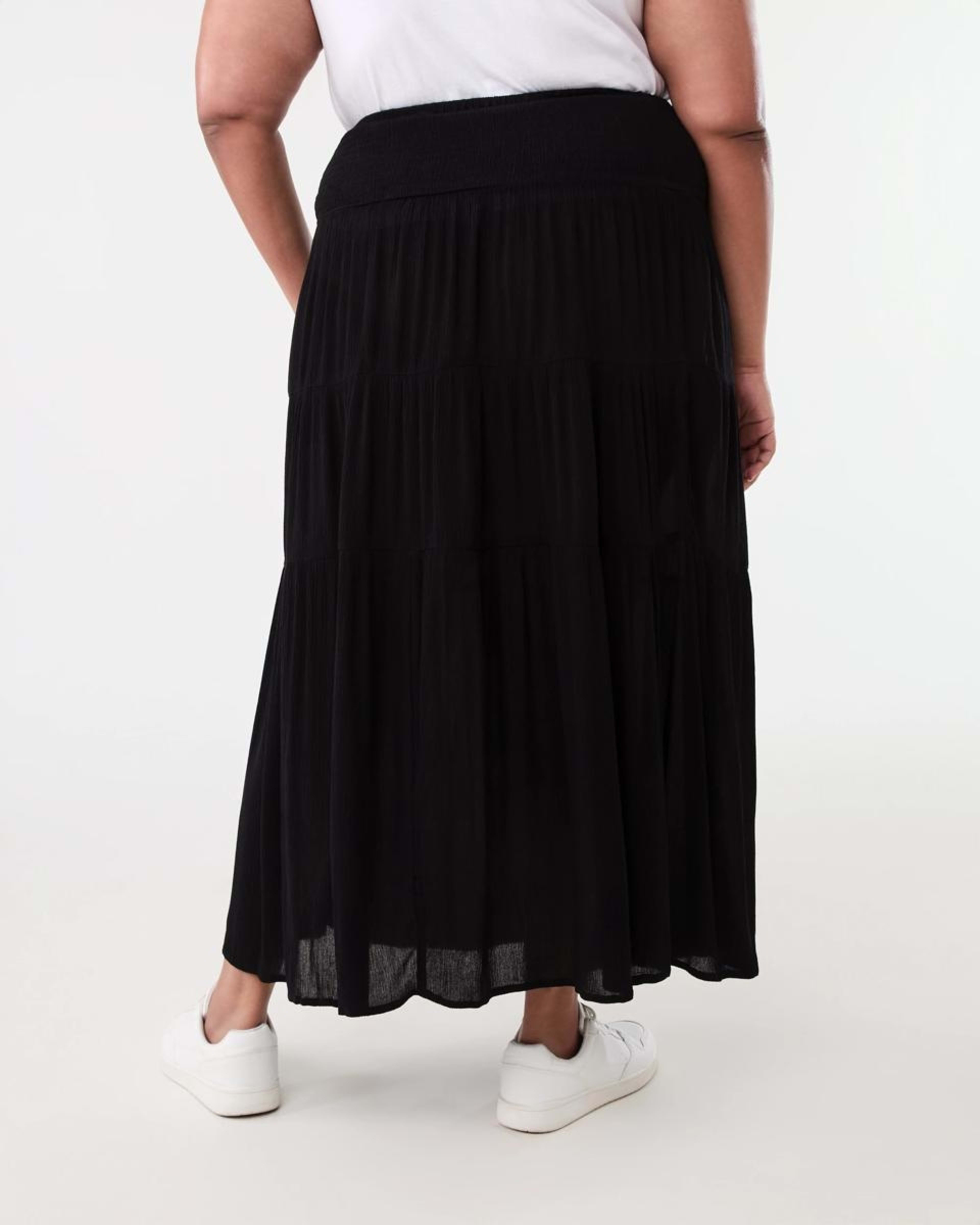 3 Curve Multi Tiered Textured Maxi Skirt BLACK, 3 of 5