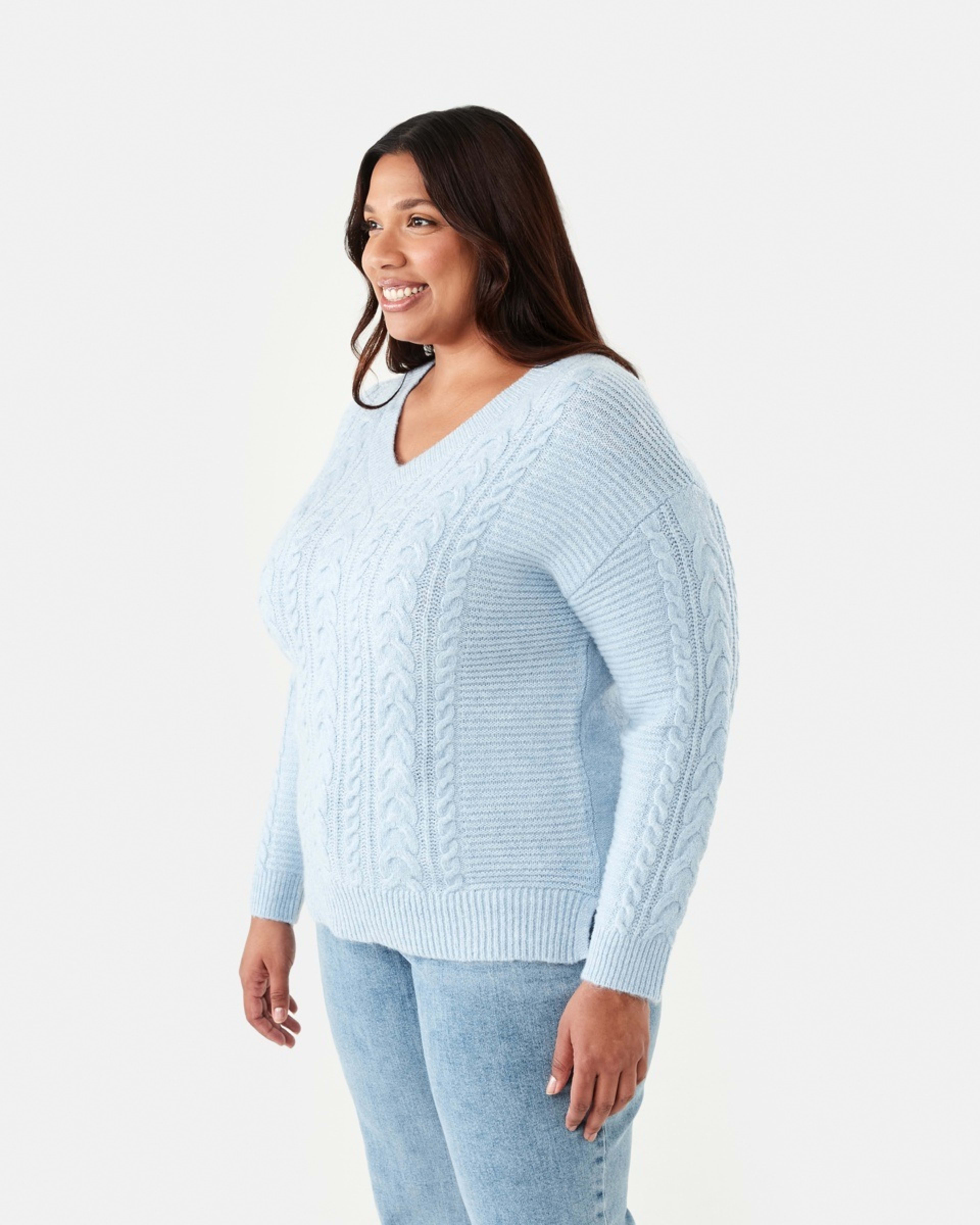 2 Curve Cable V-Neck Jumper Skyway Marl, 2 of 6