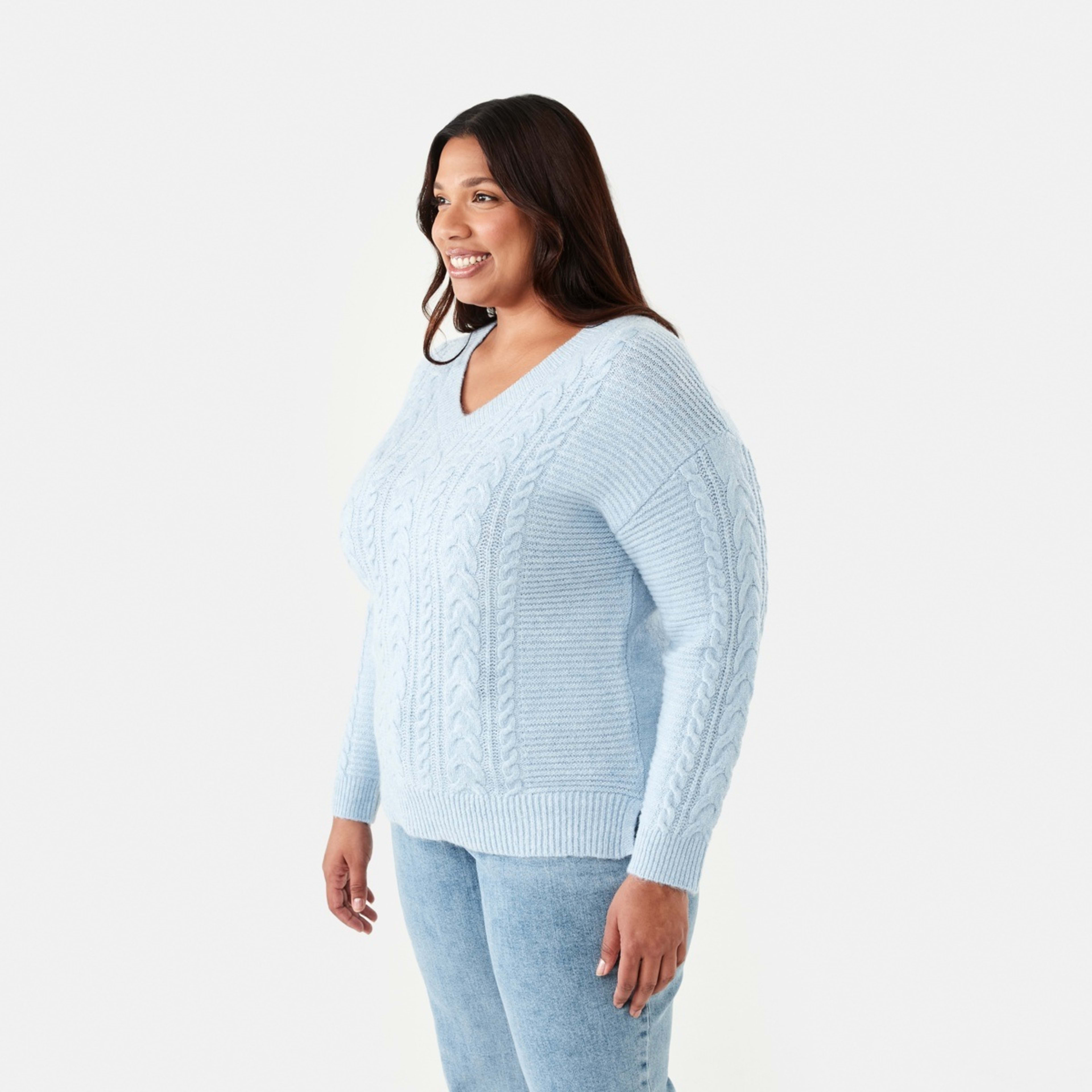 2 Curve Cable V-Neck Jumper Skyway Marl, 2 of 6