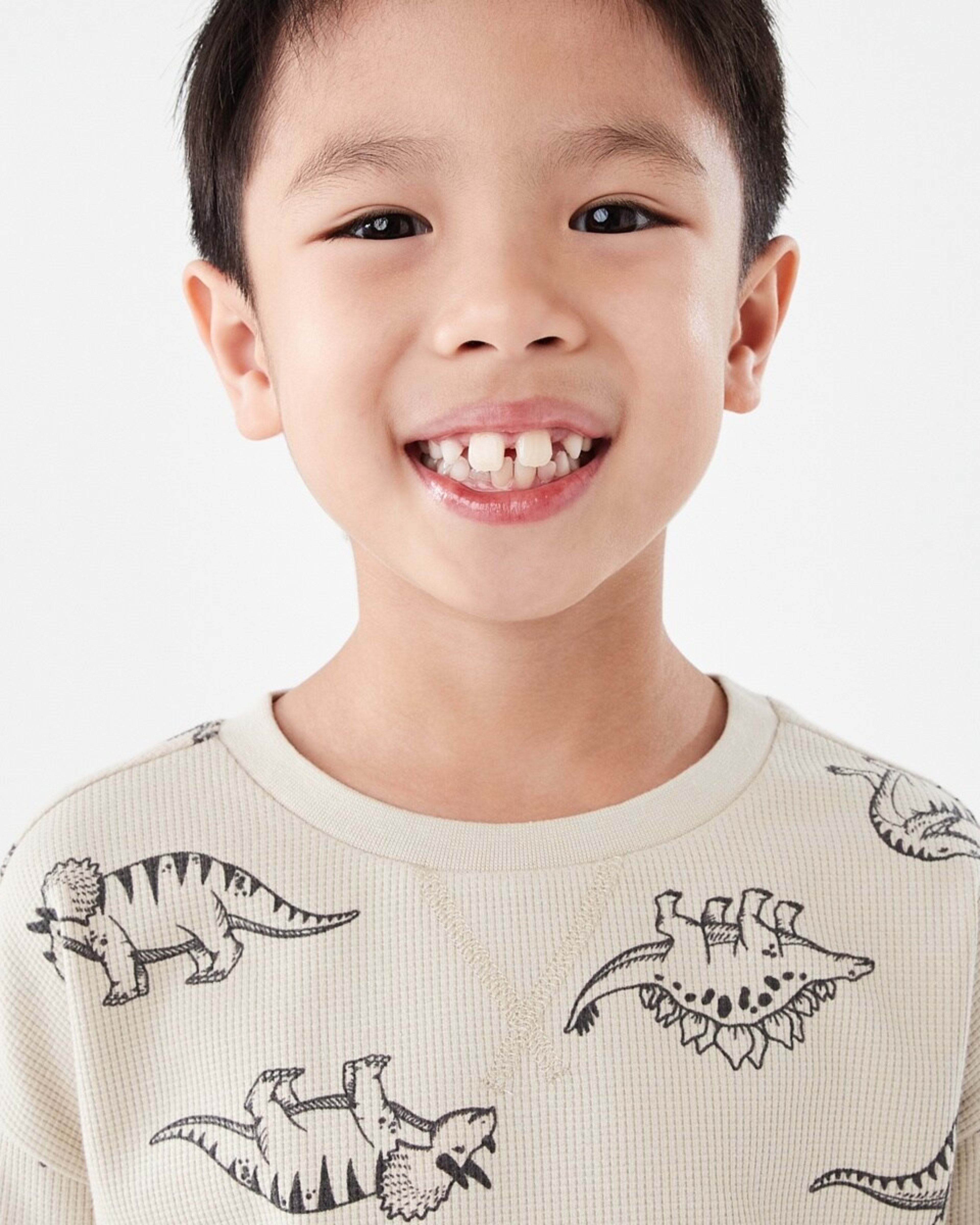 3 Waffle Pyjama Set Beig Dino, 3 of 7