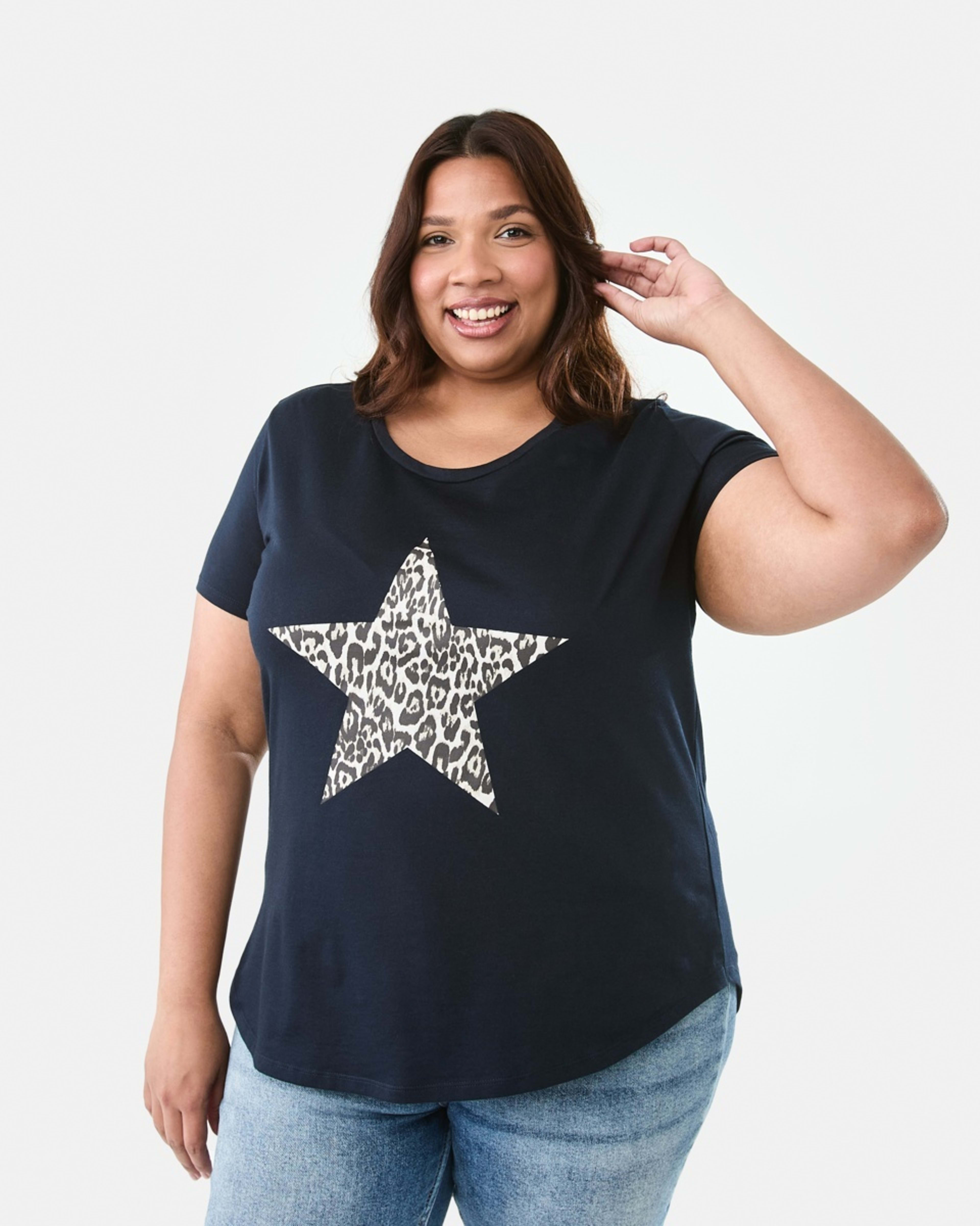 1 Curve Short Sleeve Basic Print T-shirt Leo Star N