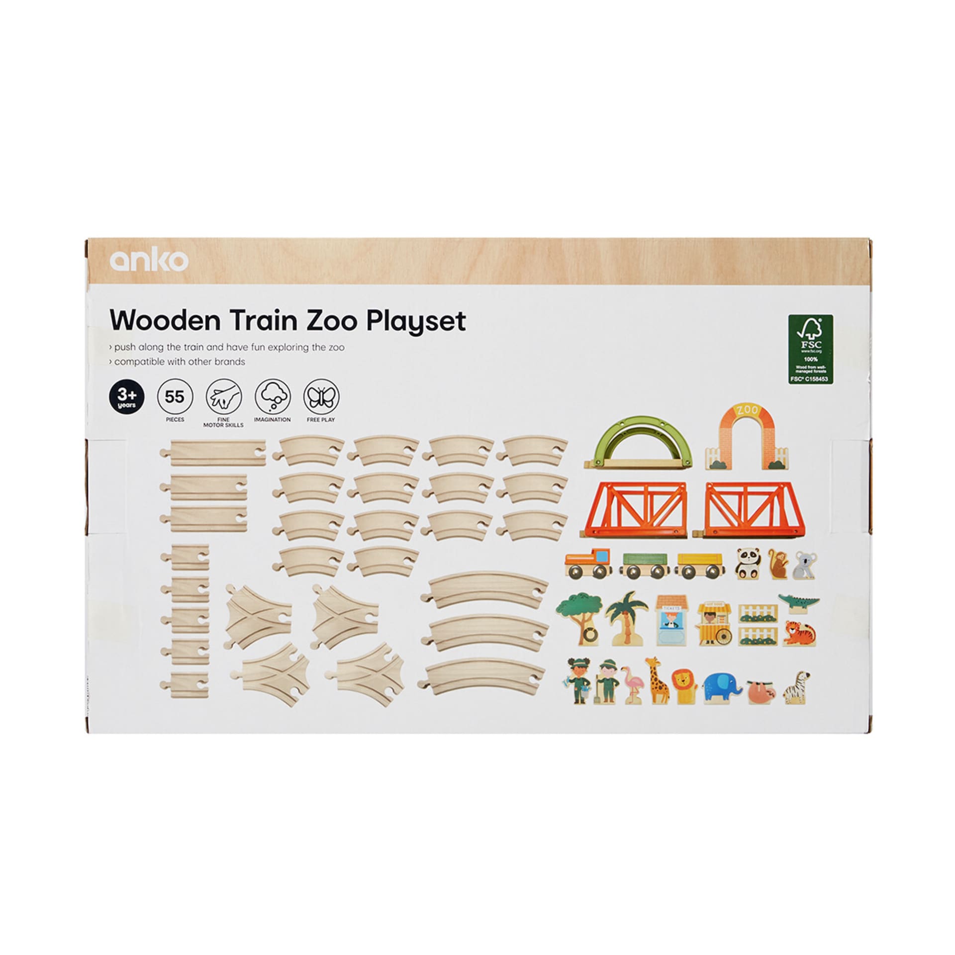 55 Piece Wooden Train Zoo Playset Kmart NZ