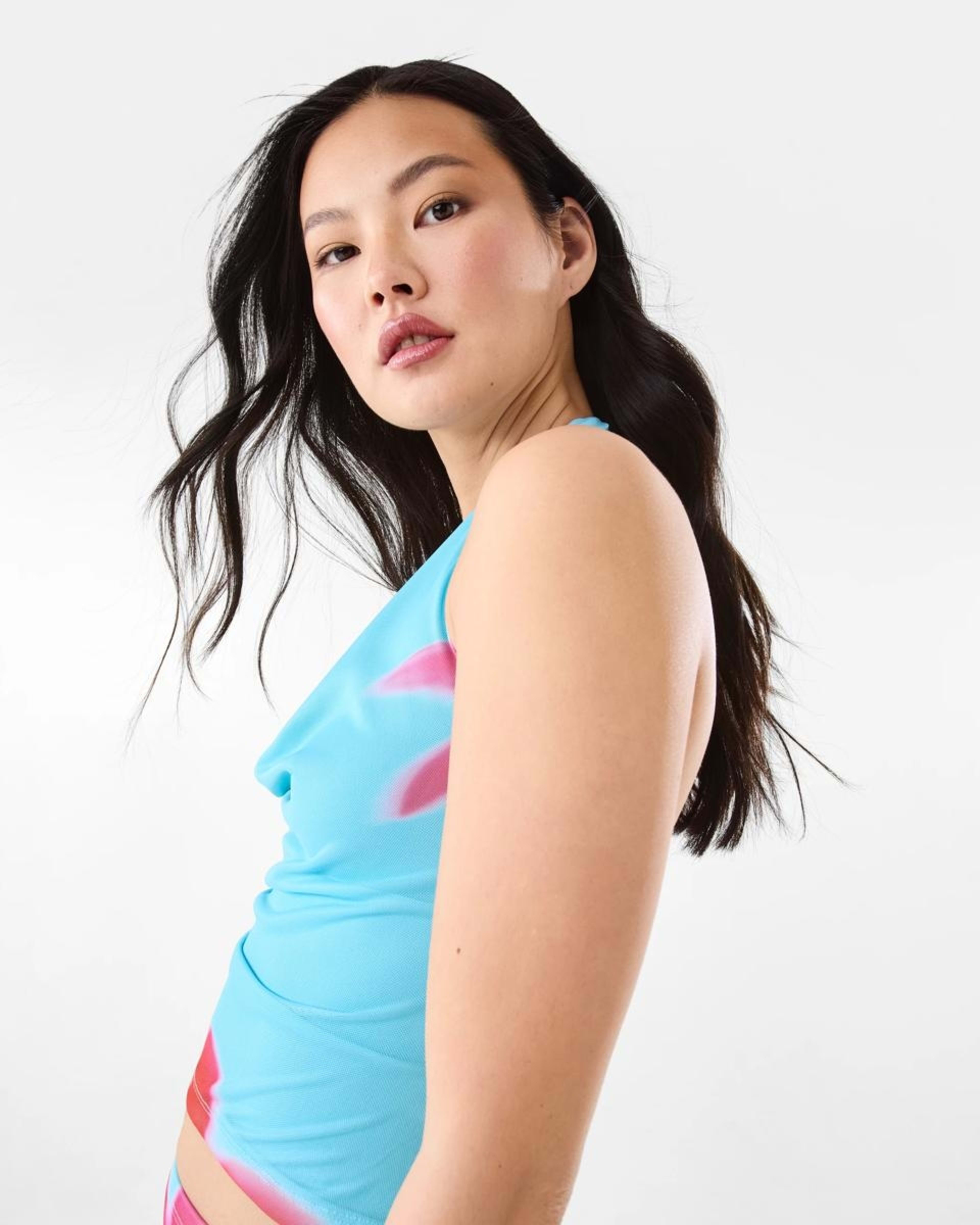 7 Sleeveless Mesh Cowl Halter Top HOT TROP CLEAR AQUA, 7 of 9