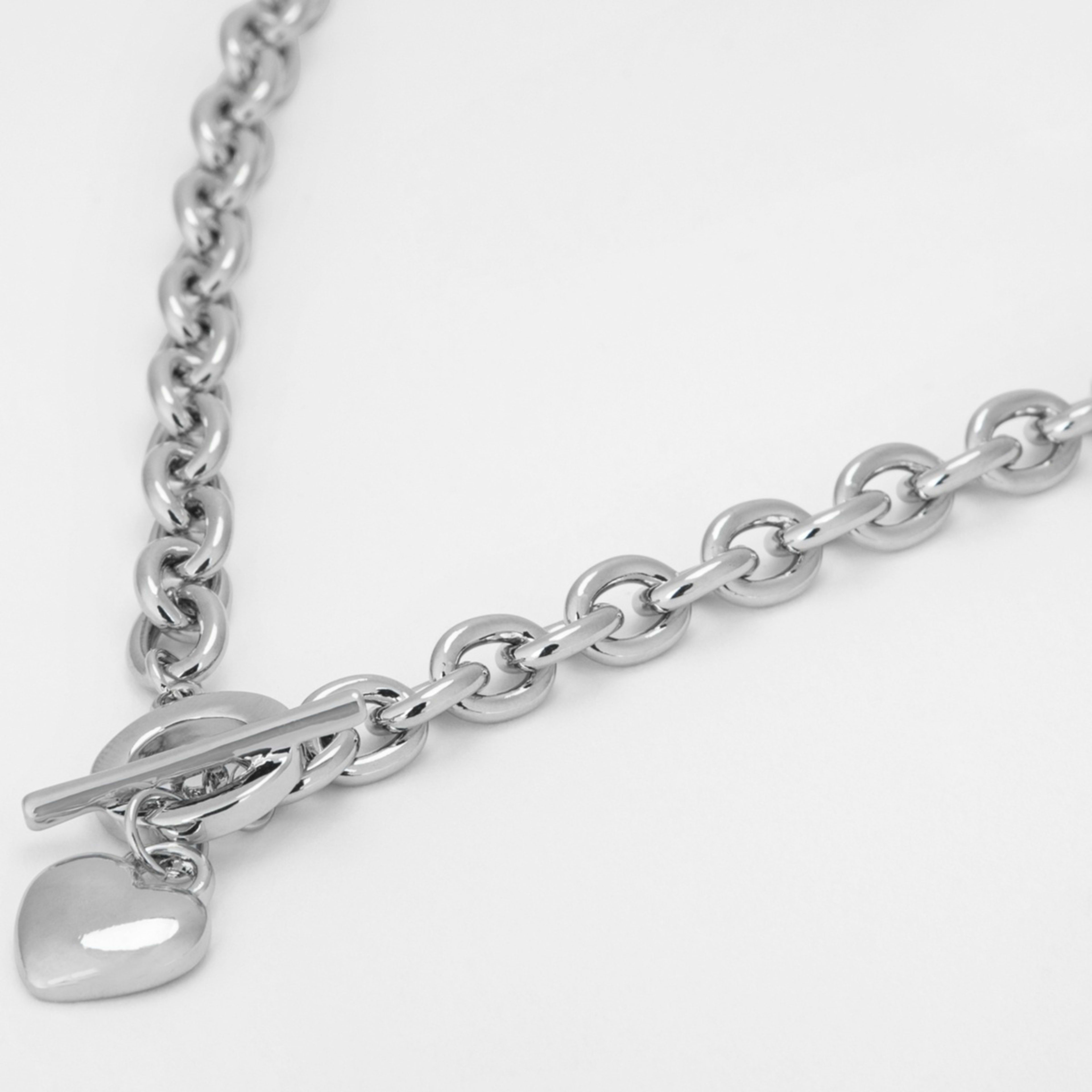 2 Heart Fob Chunky Chain Necklace - Silver Tone, 2 of 4