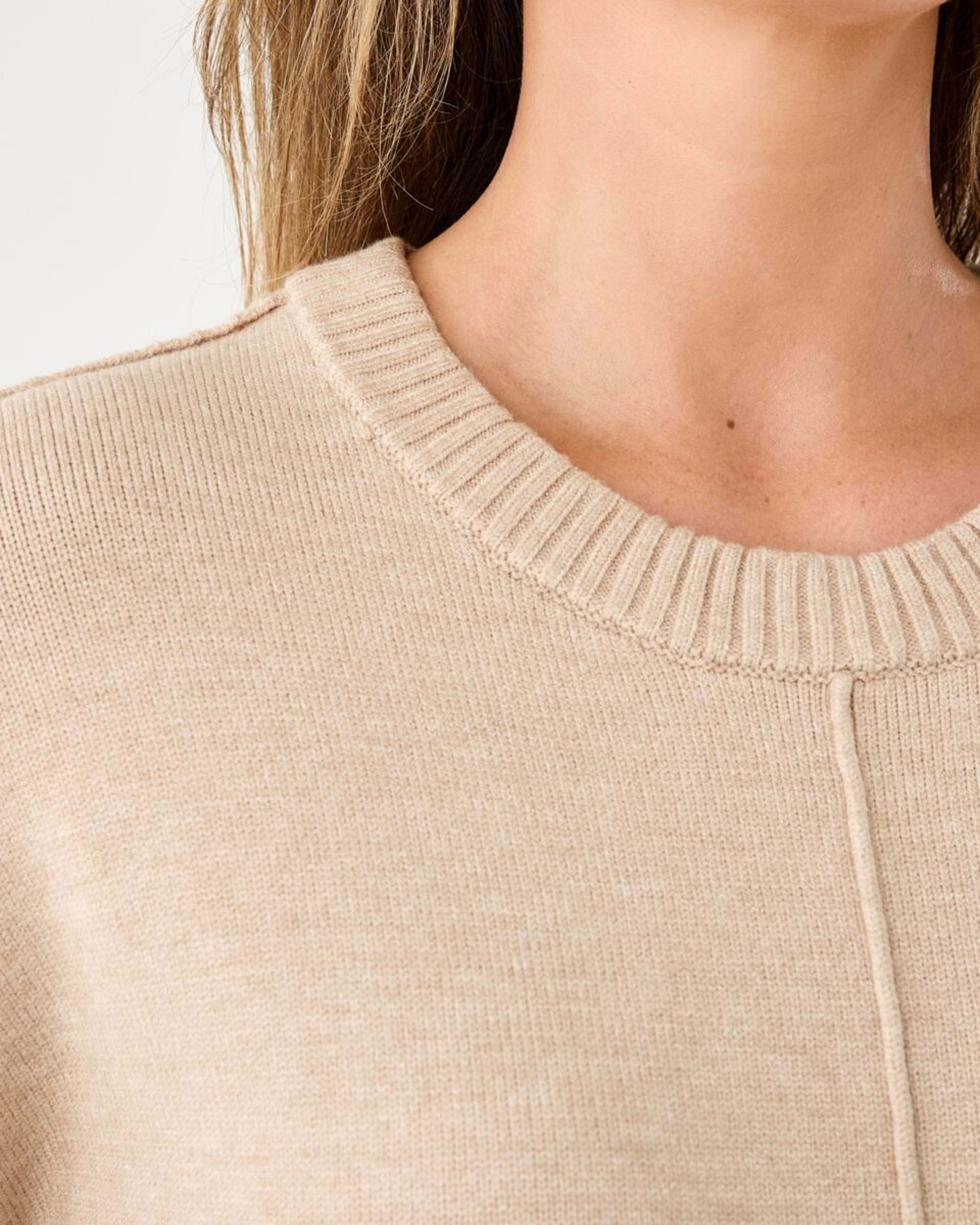 5 Long Sleeve Crew Neck Seam Detail True Knit Midi Dress Beige Marl, 5 of 6