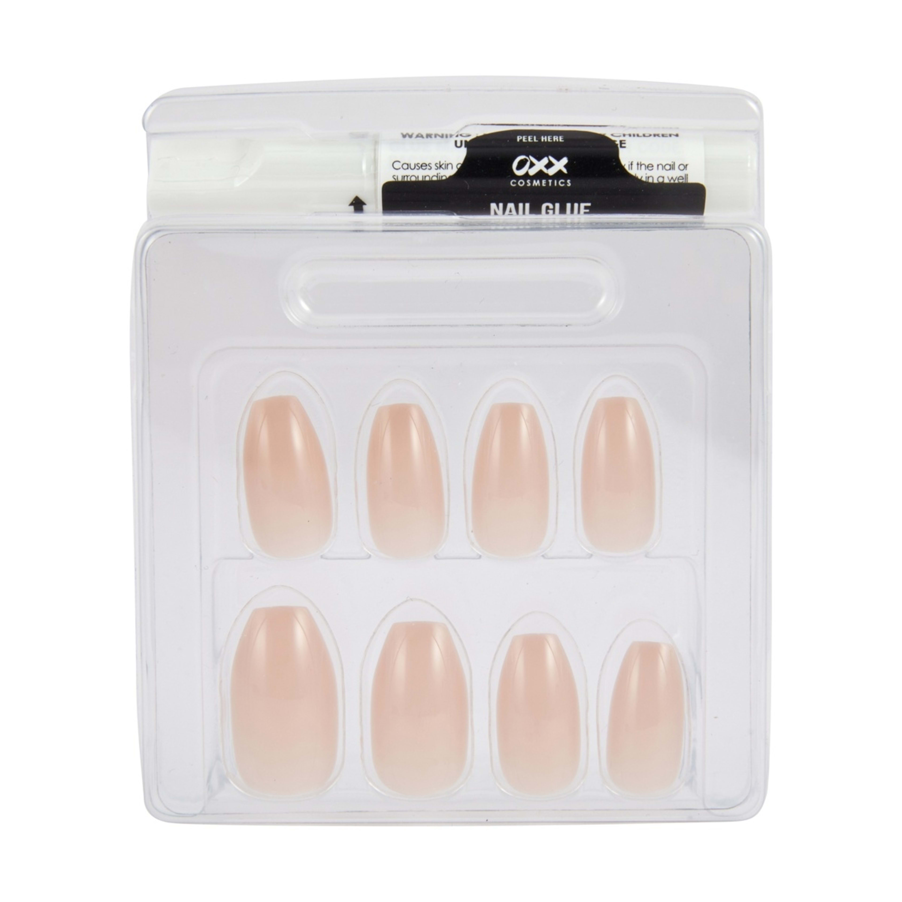 3 OXX Cosmetics 24 Pack Artificial Nails with Adhesive - Coffin Shape, Nude, 3 of 5