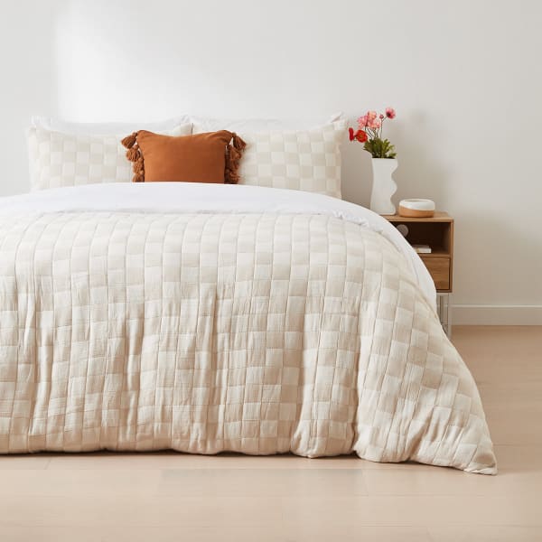 Lennox Cotton Quilt Cover Set - Queen Bed, Off White