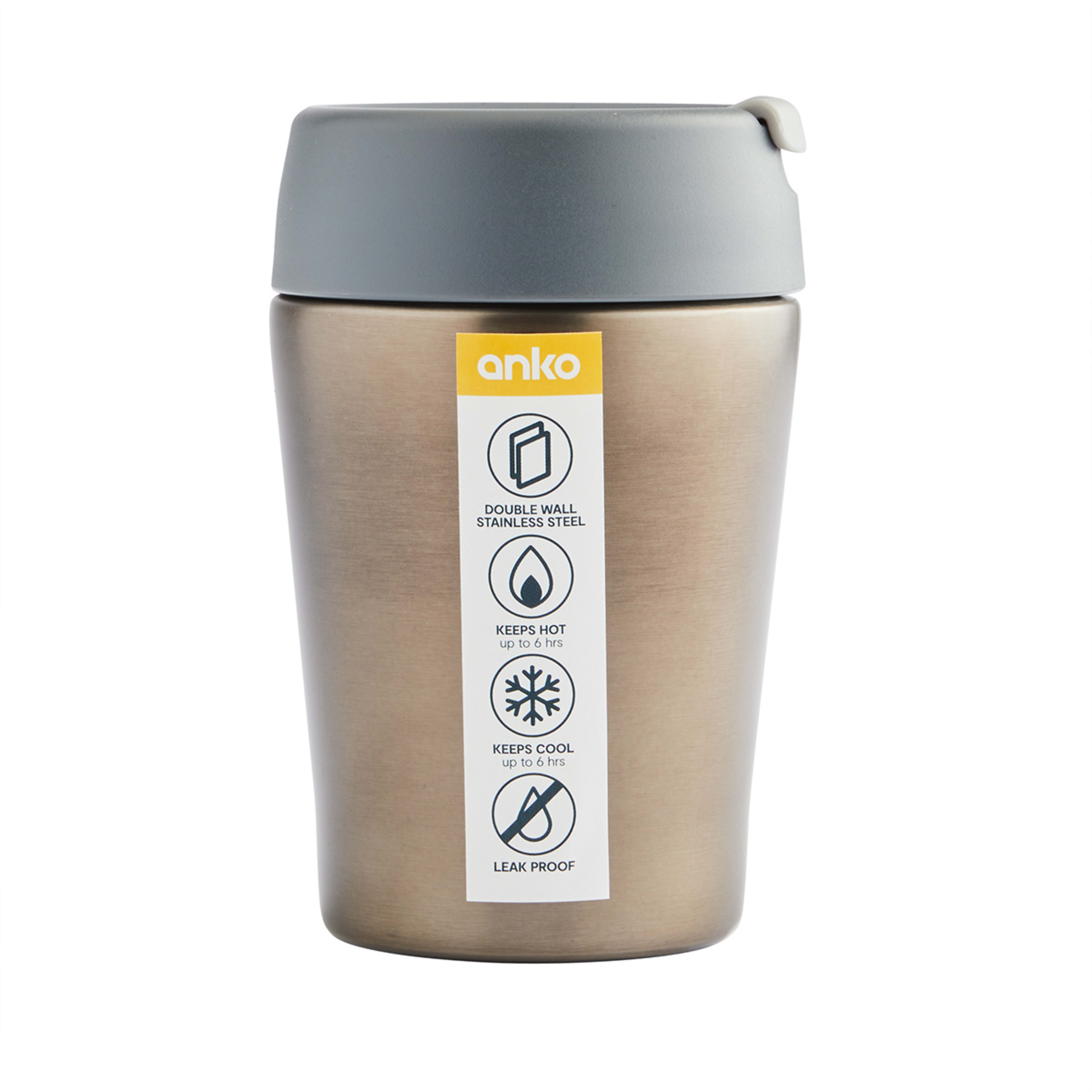 365ml Graphite Stainless Steel Double Wall Reusable Cup Kmart