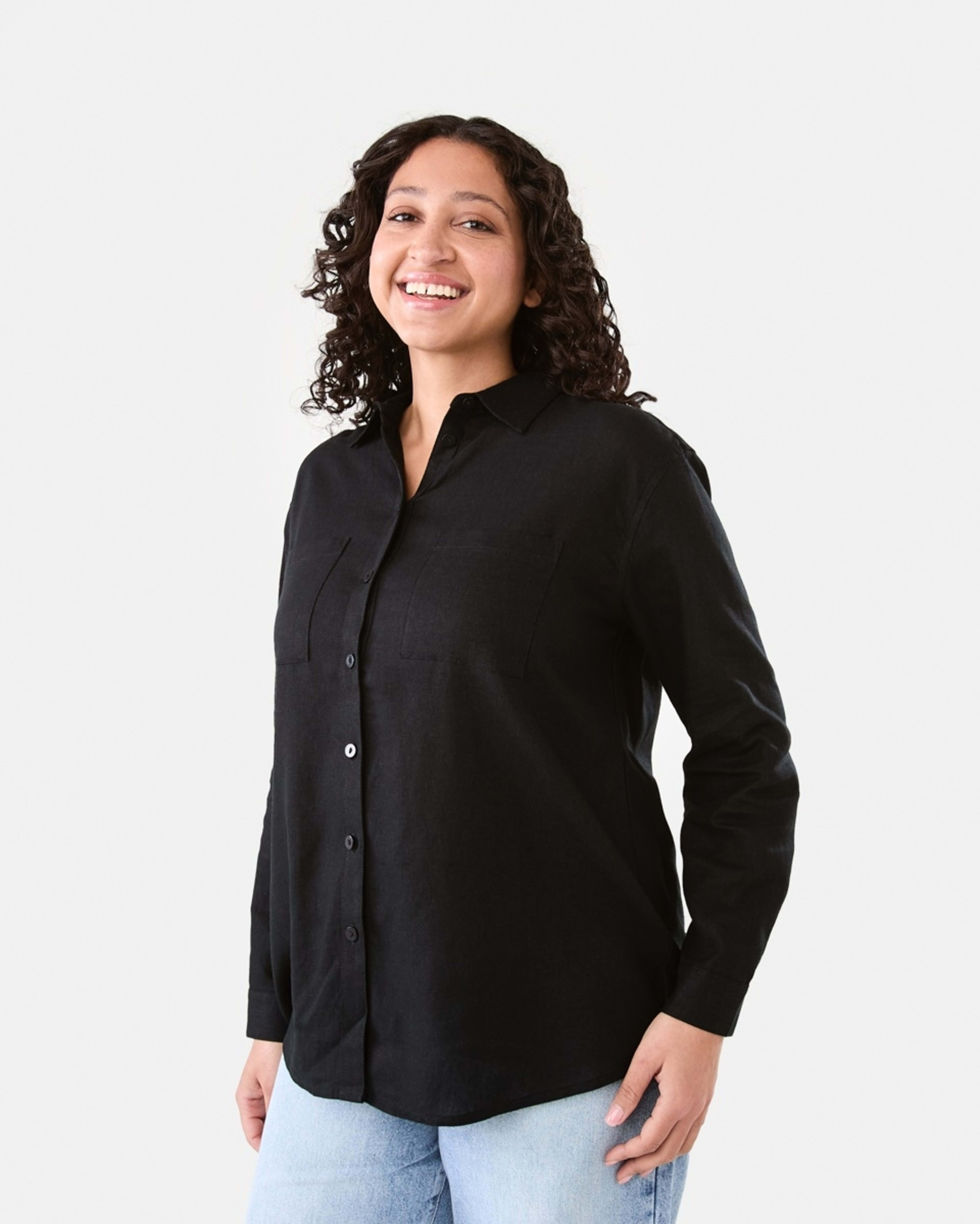 2 Long Sleeve Linen Blend Shirt Black, 2 of 5