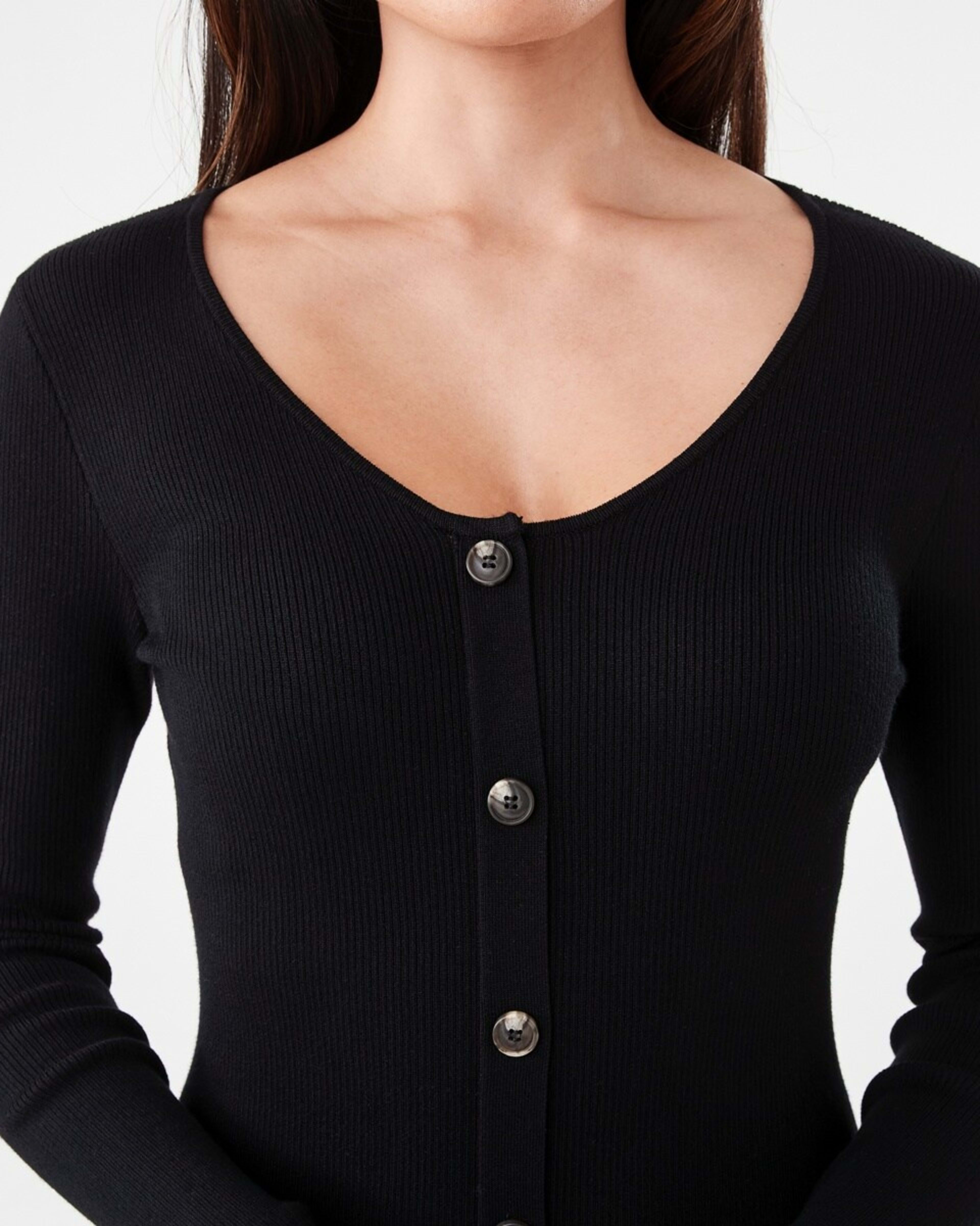 5 Long Sleeve Button Through Knit Maxi Dress Black, 5 of 6