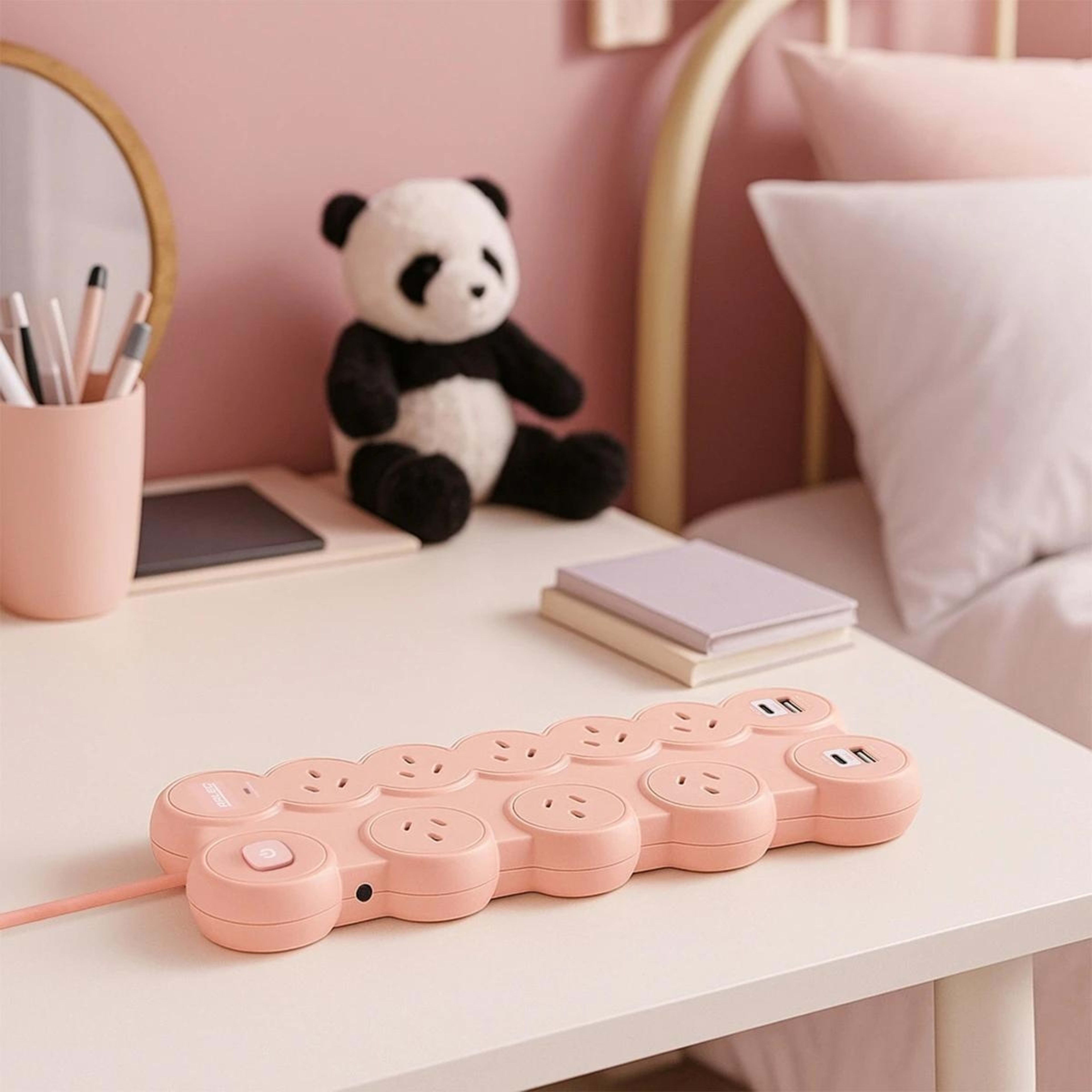 1 Arlec 8 Outlet Bubble Wide Spaced Outlets & USB A & C Ports Powerboard - Pink, 1 of 7